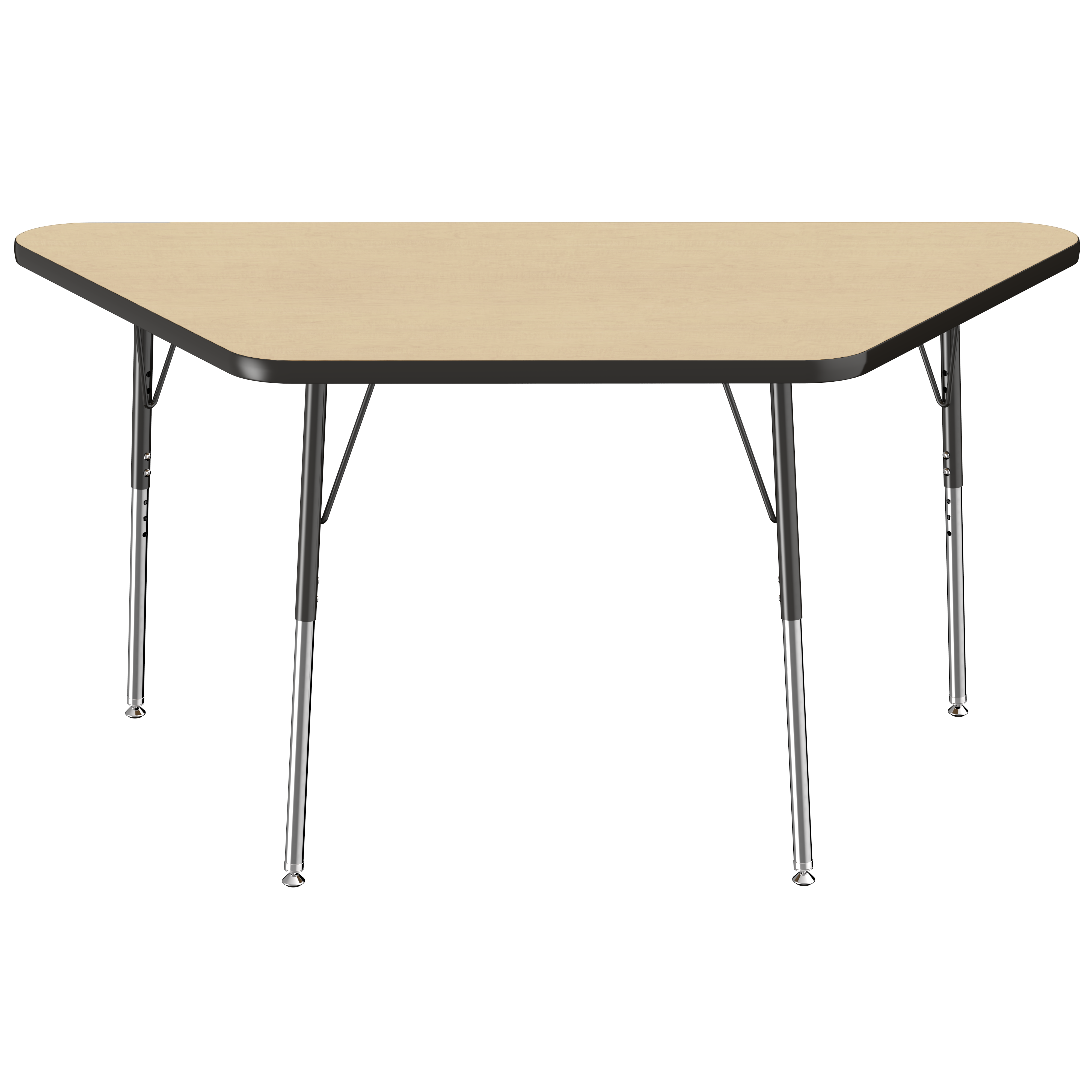30" x 60" Trapezoid Thermofused Activity Table with Adjustable Standard Swivel Glide Legs - Maple/Black