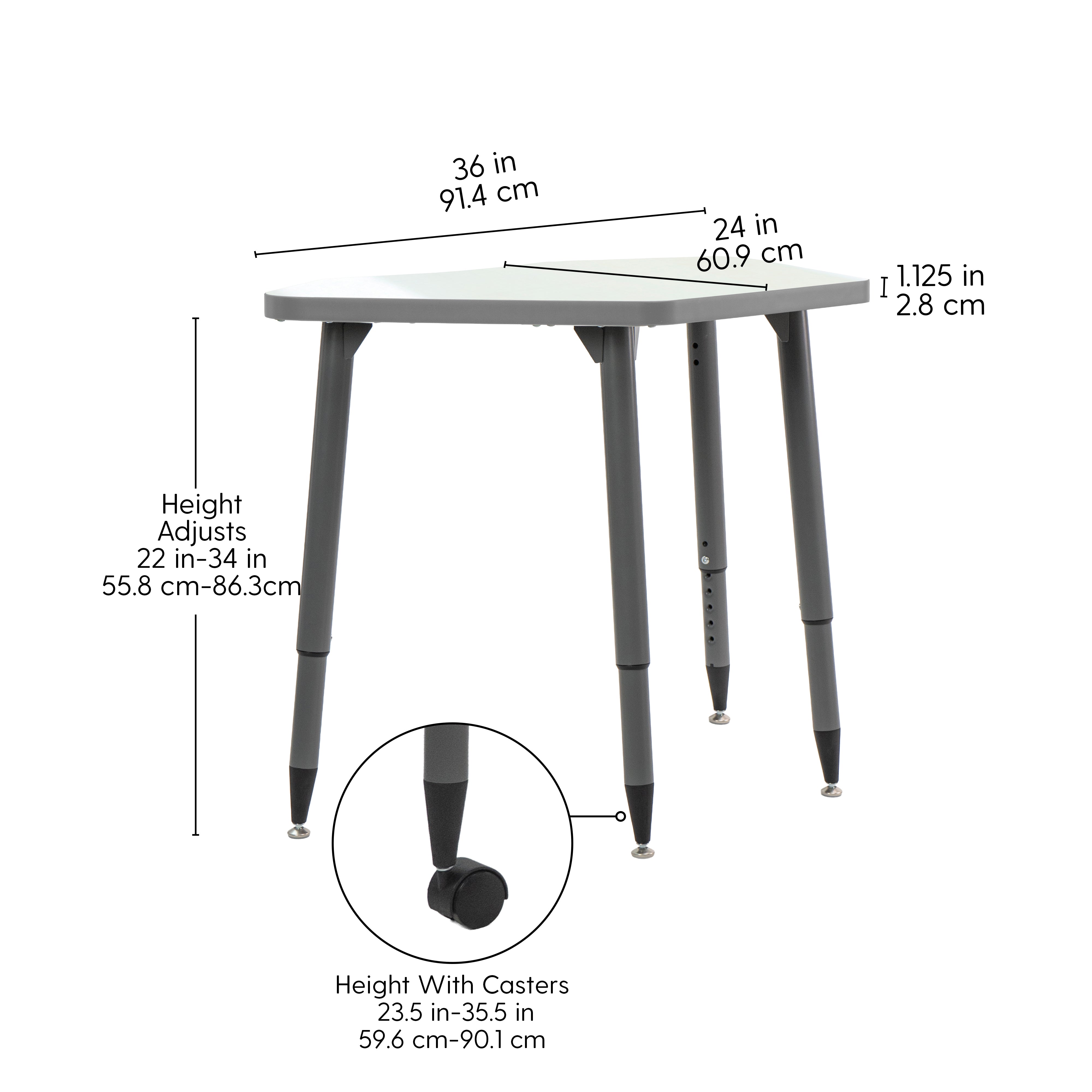Adapte 24" x 36" Petal Dry-Erase Activity Table with Adjustable Tapered Legs - Whiteboard/North Sea