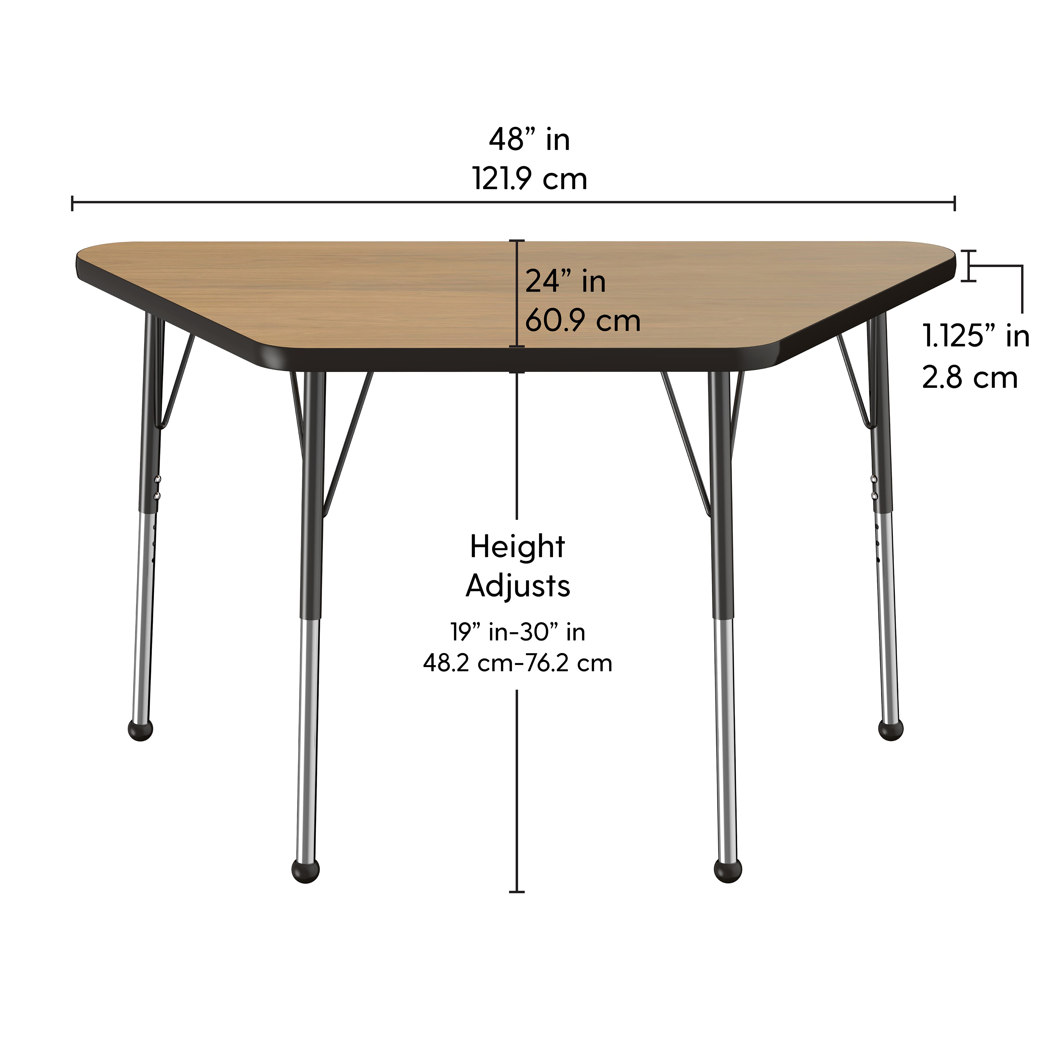 24" x 48" Trapezoid T-Molding Activity Table with Adjustable Standard Ball Glide Legs - Pasadena Oak/Black