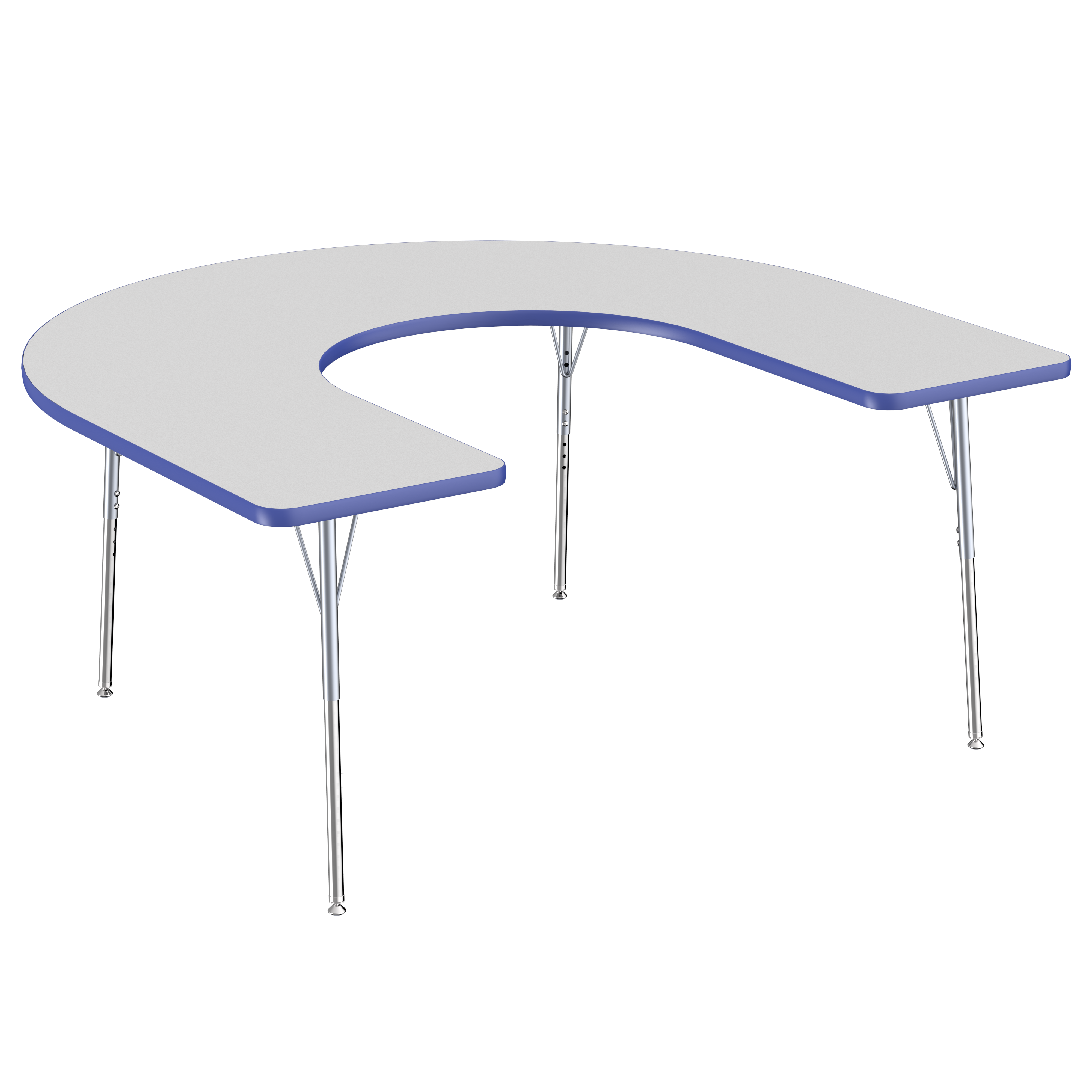 60" x 66" Horseshoe T-Molding Activity Table with Adjustable Standard Swivel Glide Legs - Gray/Blue/Silver