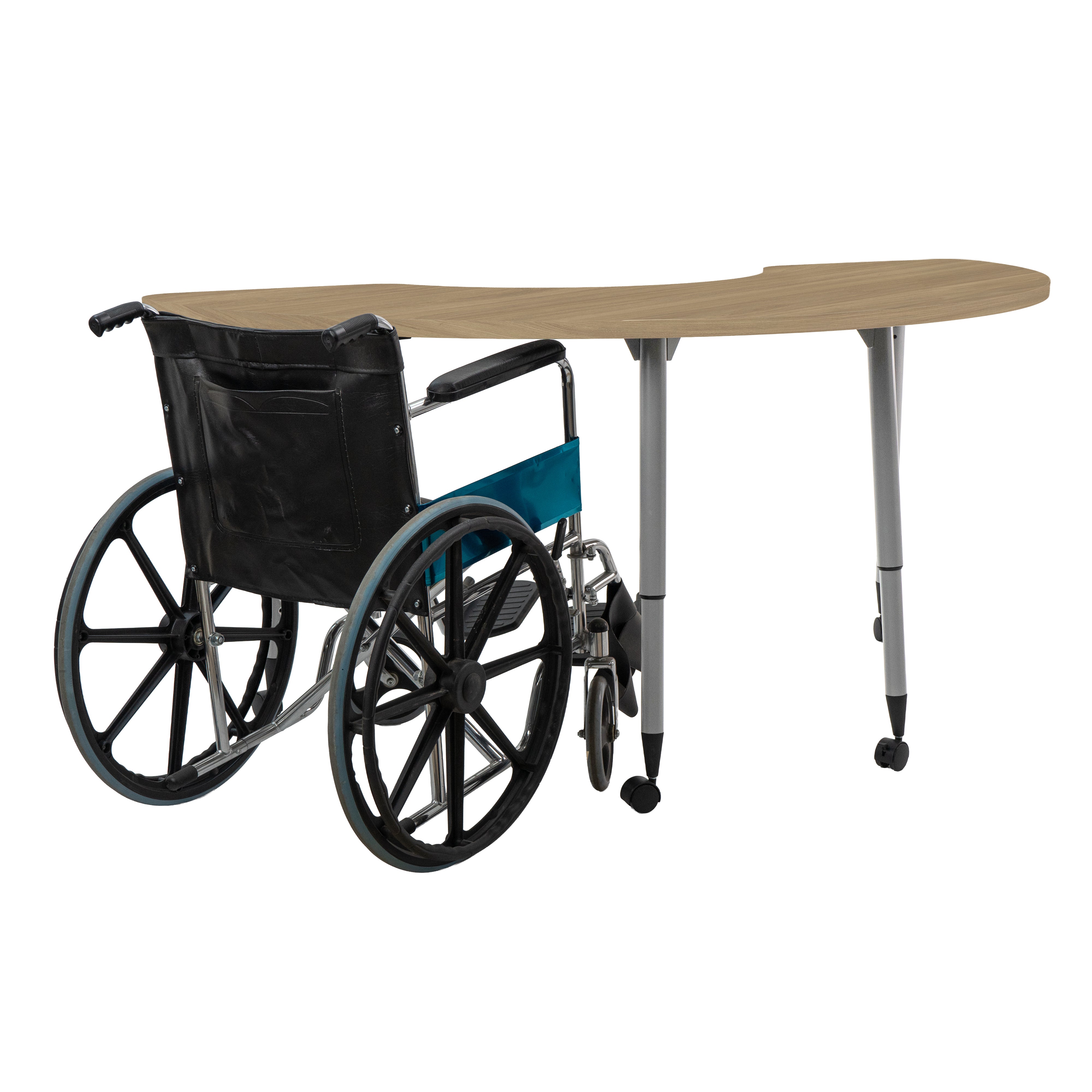 Adapte 36" x 72" Half Moon Woodgrain Activity Table with Adjustable Tapered Legs - Pasadena Oak/Silver