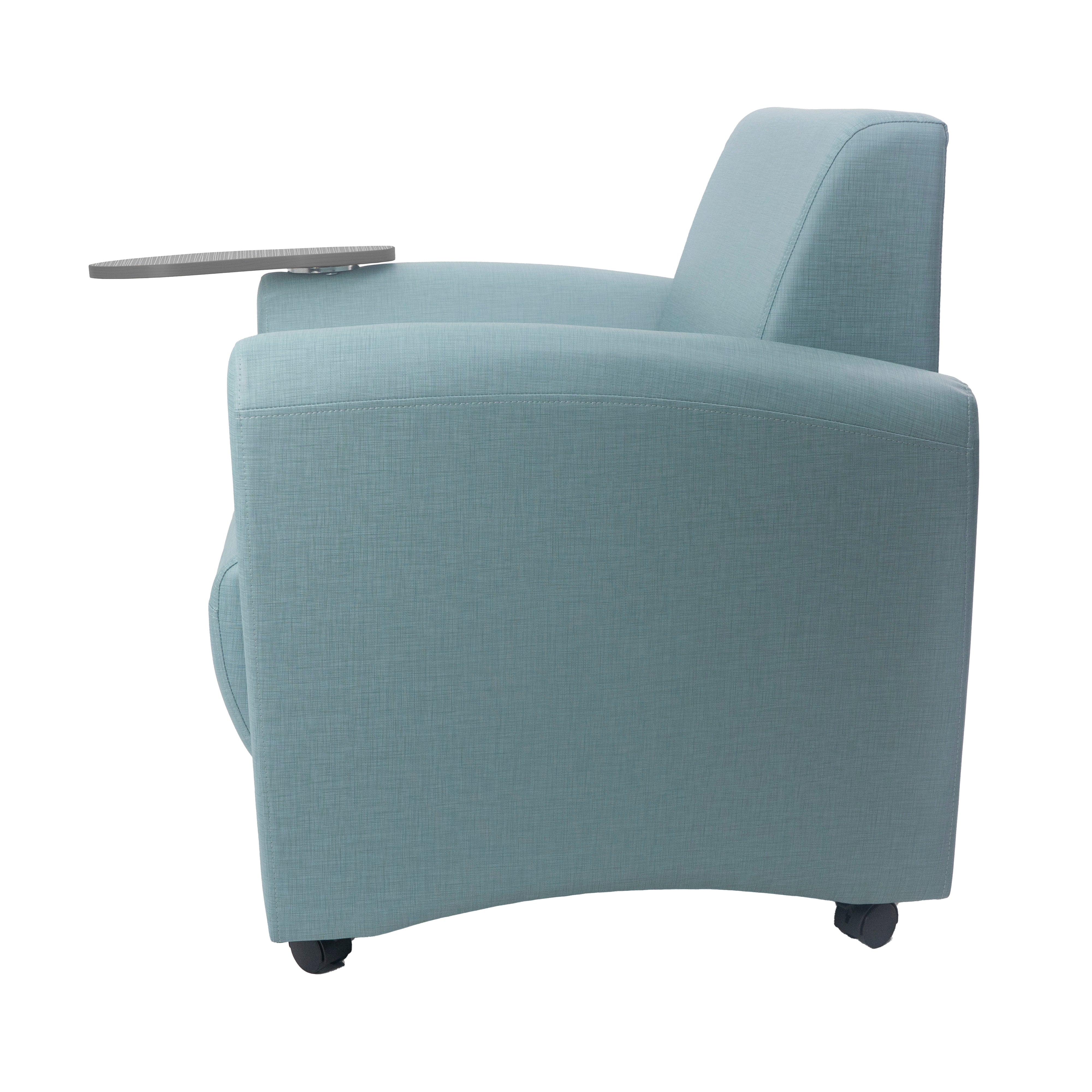 Pro Series Upholstered Common Area Chair with Tablet - Sky Blue Crosshatch/Cosmic Strandz