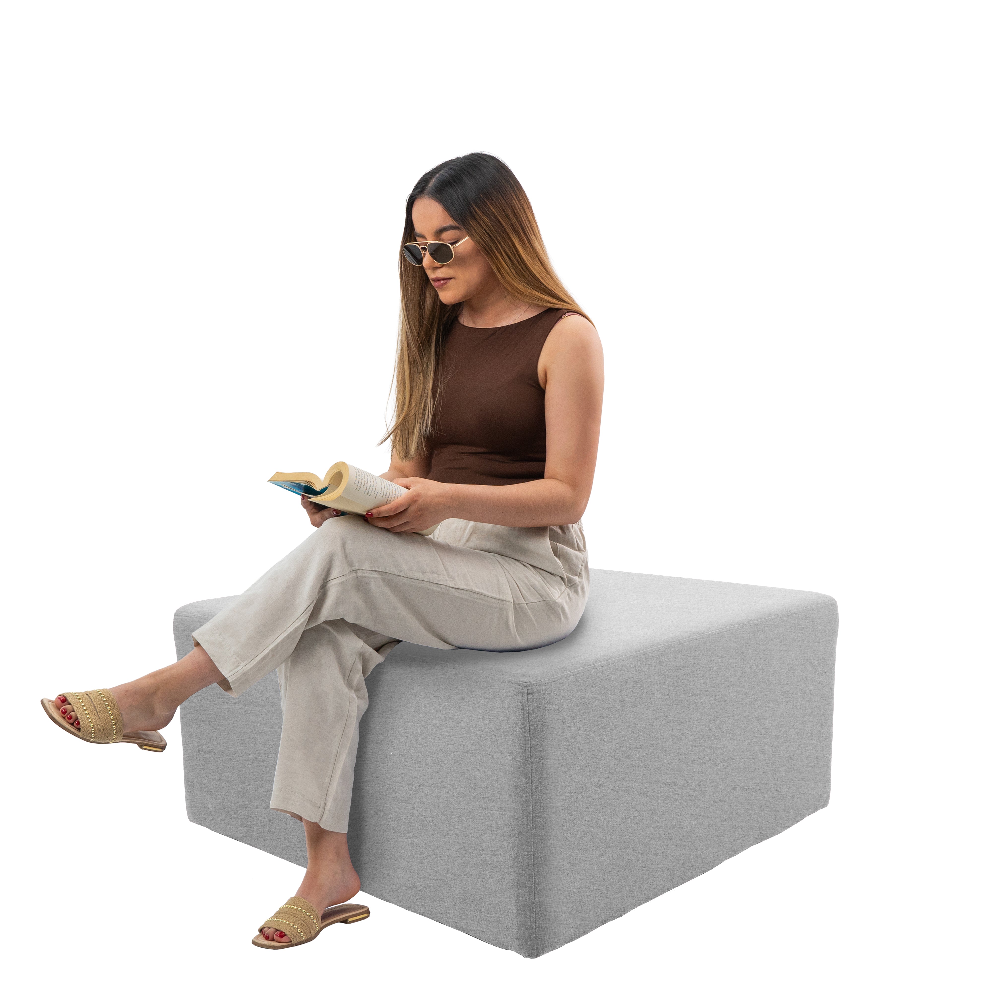 Outdoor 36" Square Ottoman with Sunbrella®, 18" H - Canvas Granite