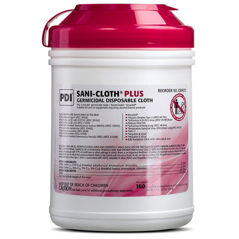Sani-Cloth Plus Germicidal Wipes, 6" X 6-3/4", Wipe Size, 160/Tub