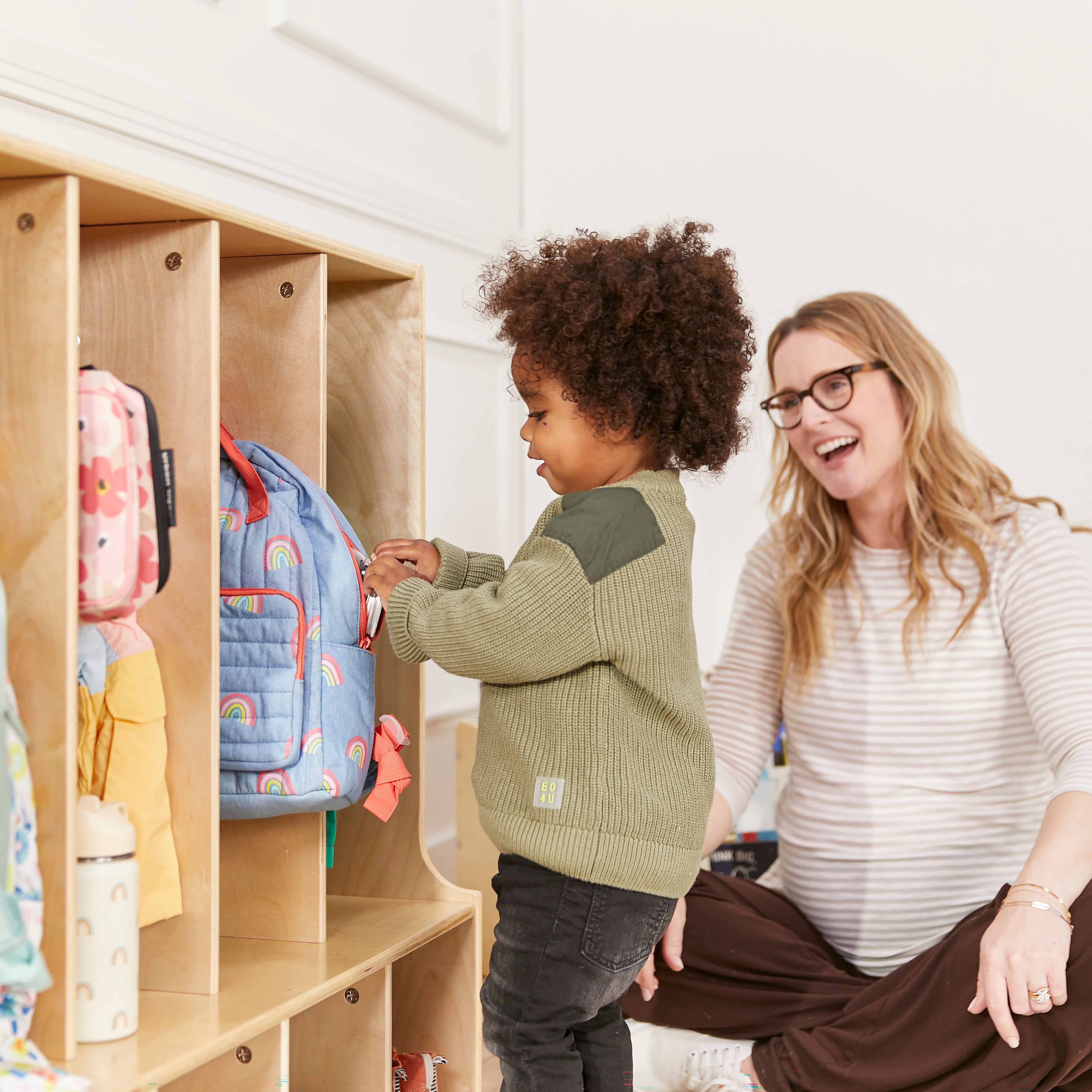 Streamline 4-Section Toddler Coat Locker with Bench - Natural