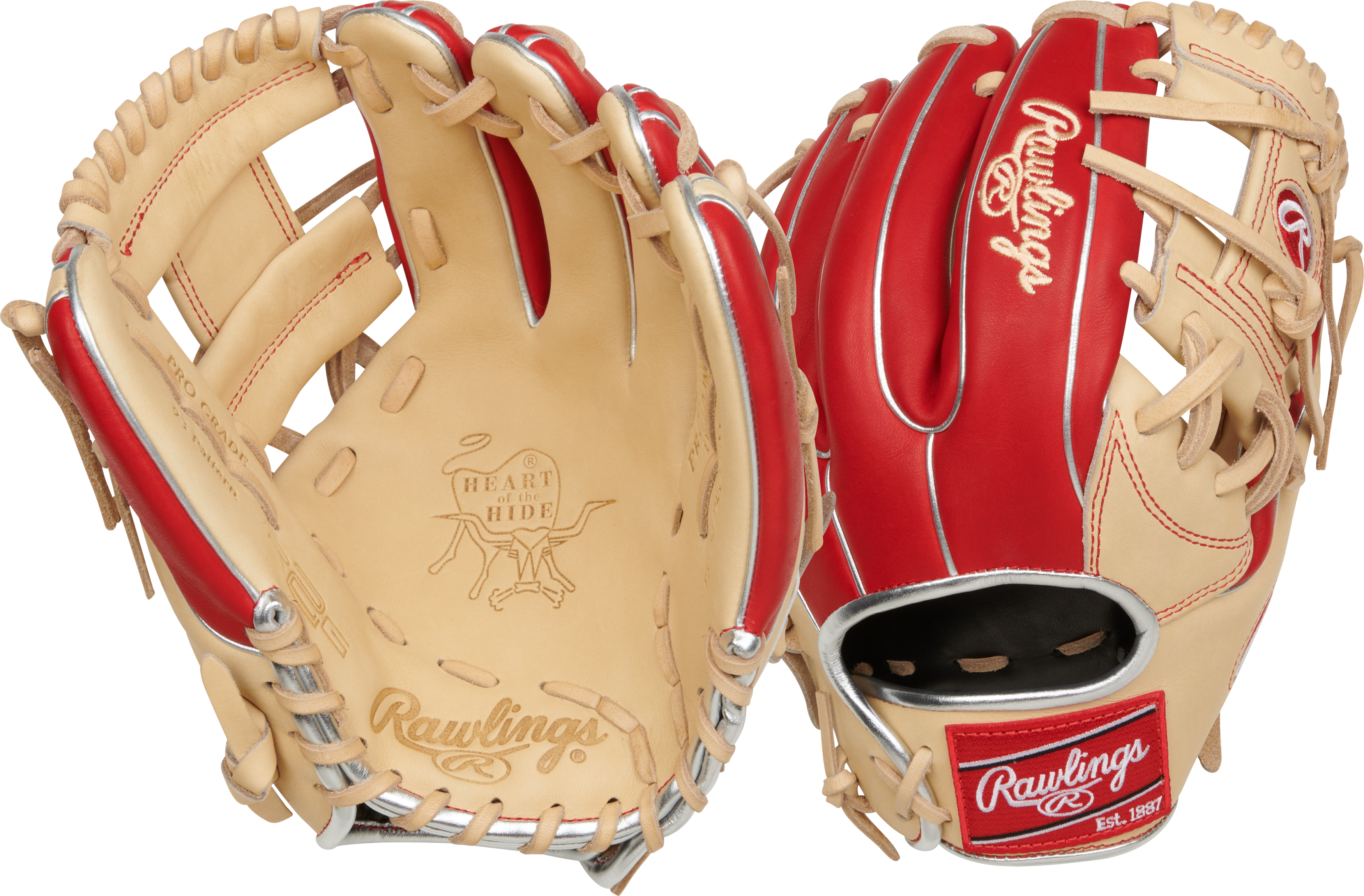 Rawlings Heart Of The Hide Series 11.5-Inch Baseball Glove - Right Hand Thrower - Camel/Scarlet