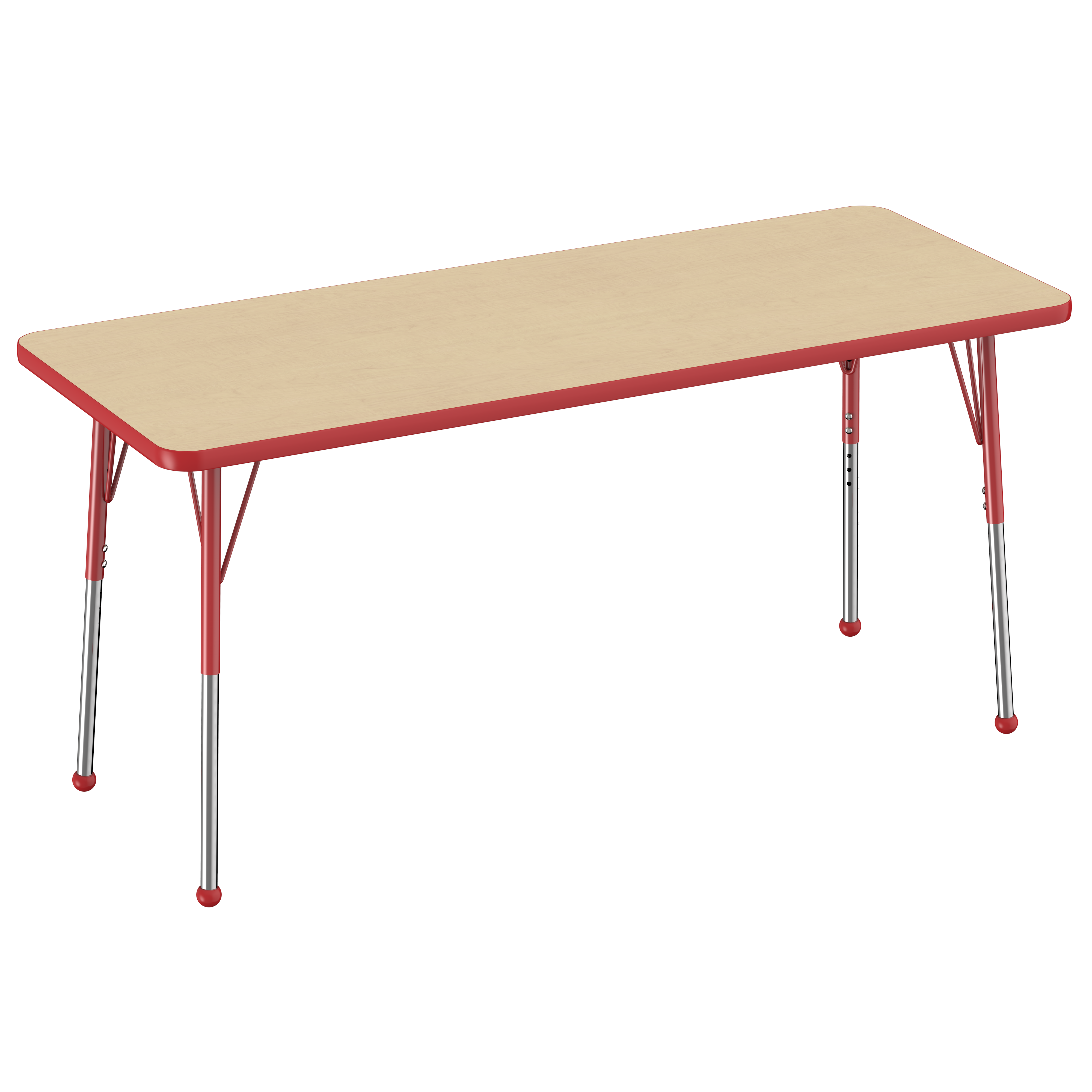 24" x 60" Rectangle T-Molding Activity Table with Adjustable Standard Ball Glide Legs - Maple/Red