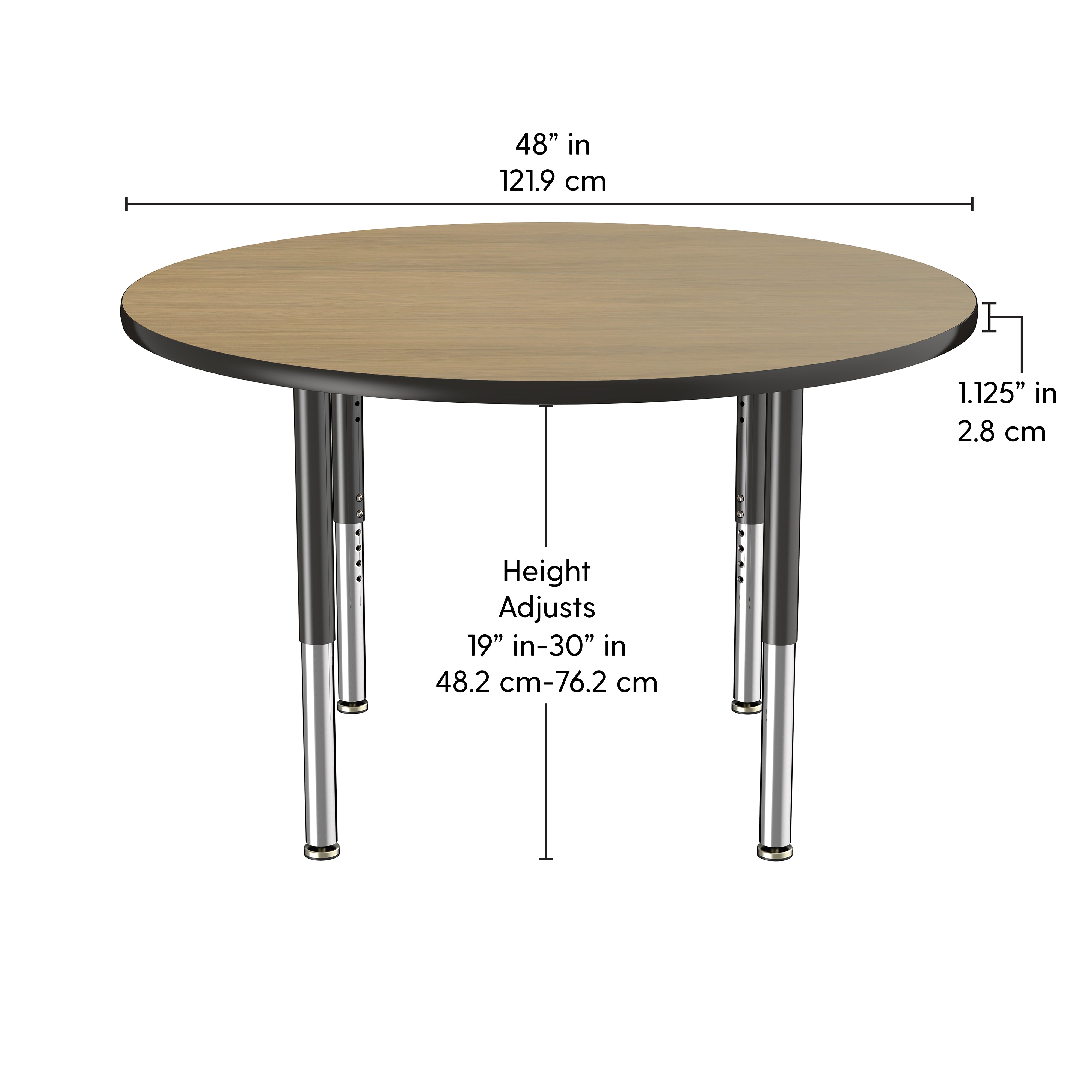 48" Round T-Molding Activity Table with Adjustable Super Legs - Pasadena Oak/Black