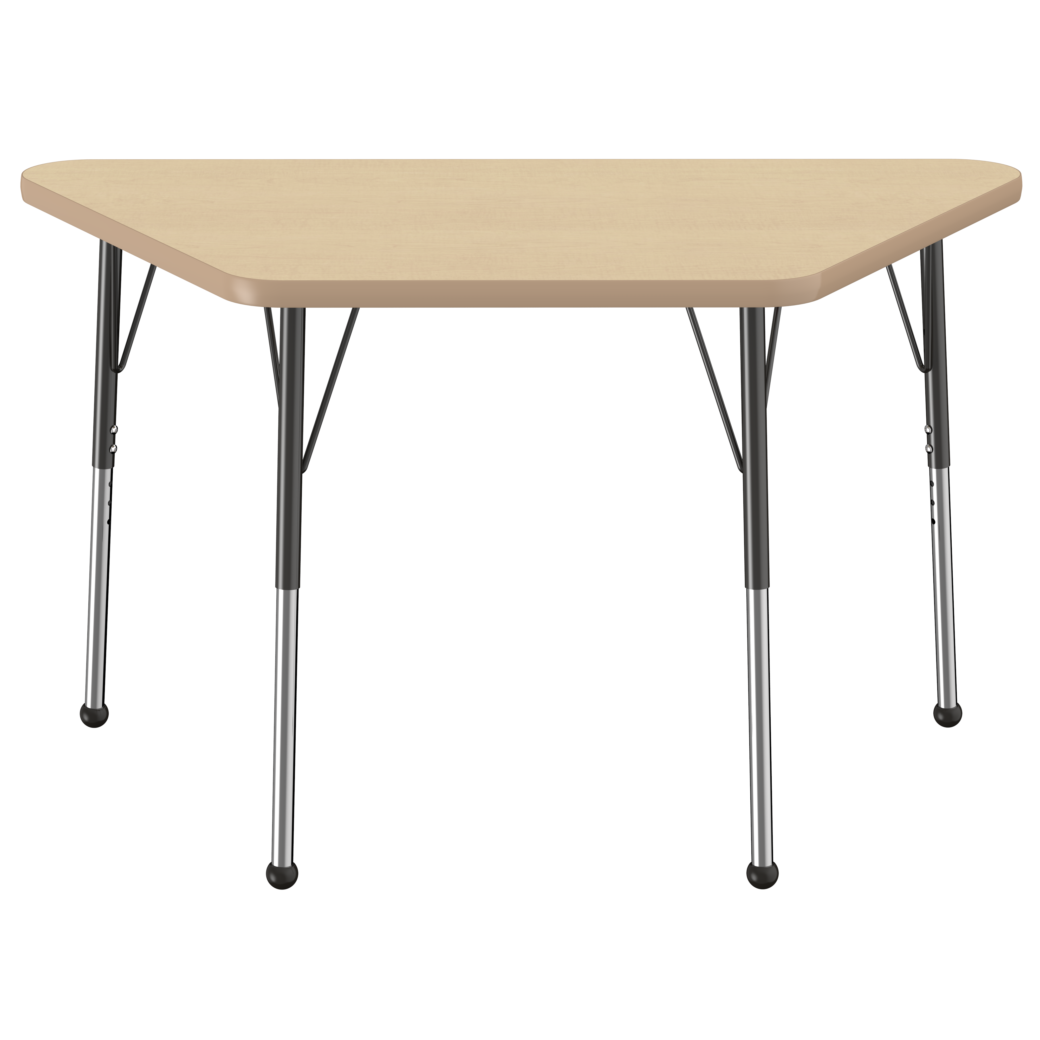 24" x 48" Trapezoid T-Molding Activity Table with Adjustable Standard Ball Glide Legs - Maple/Maple/Black