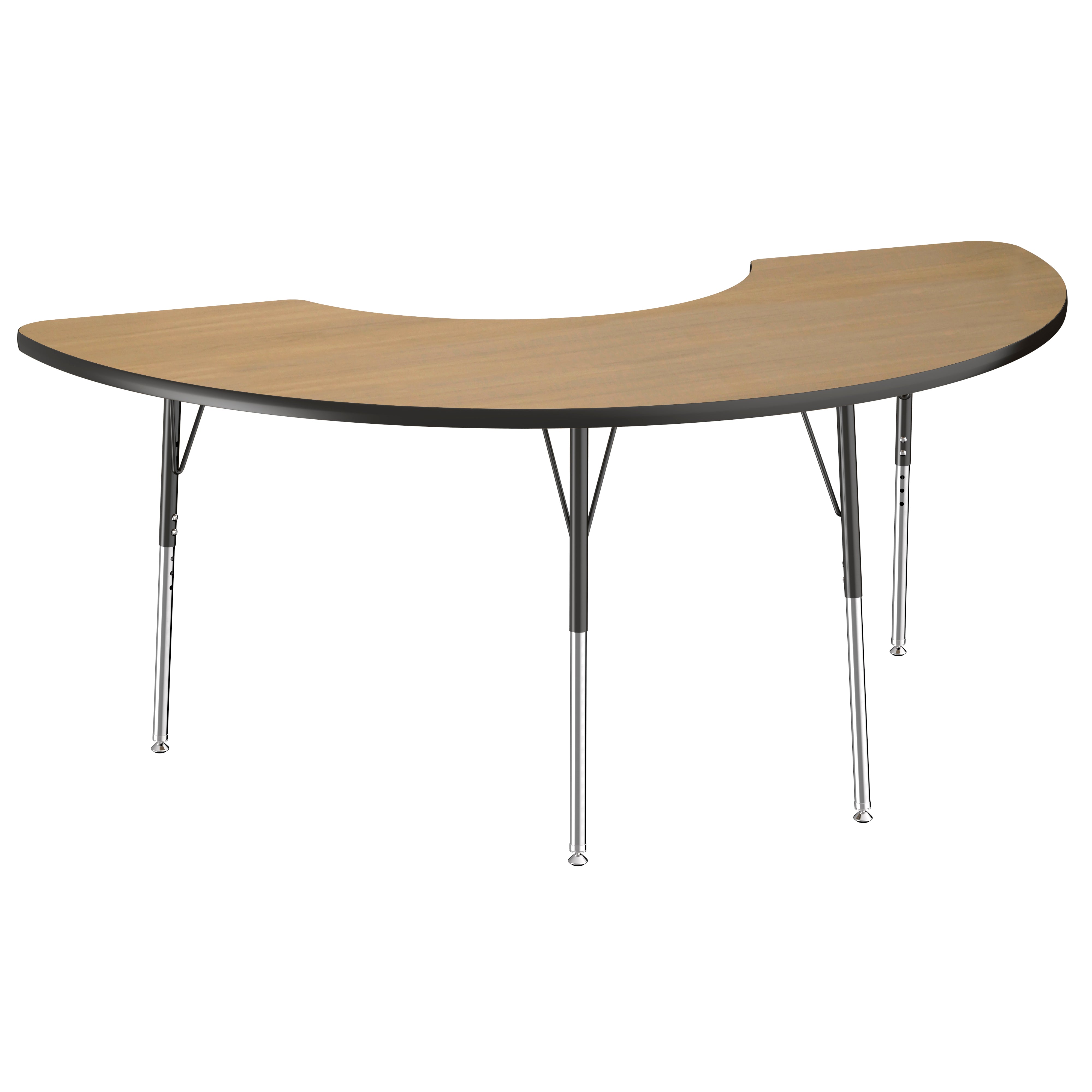 36" x 72" Half Moon T-Molding Activity Table with Adjustable Standard Swivel Glide Legs - Pasadena Oak/Black