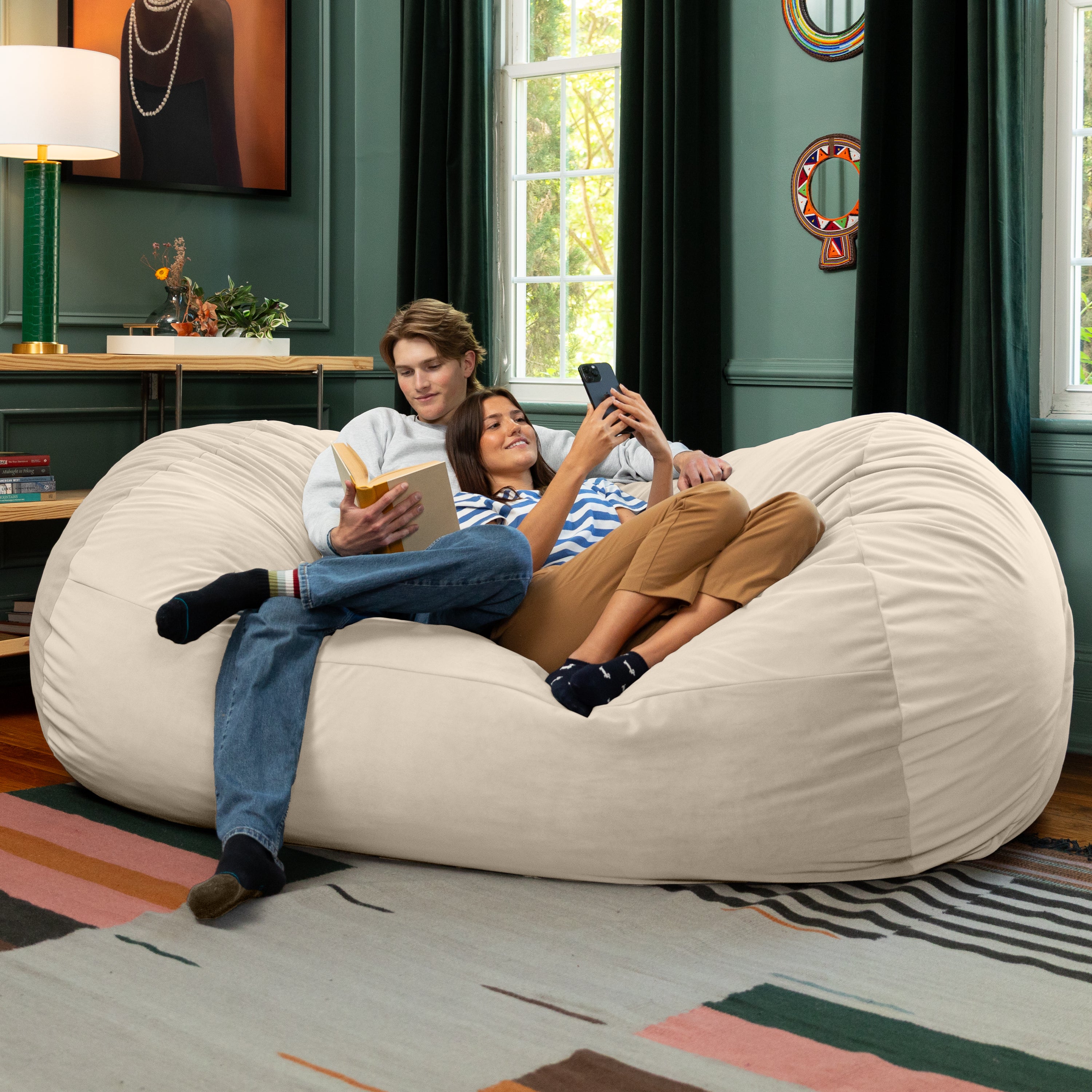 Jaxx Grand Lounger 7 Foot Bean Bag Sofa -Lush Velvet Ivory