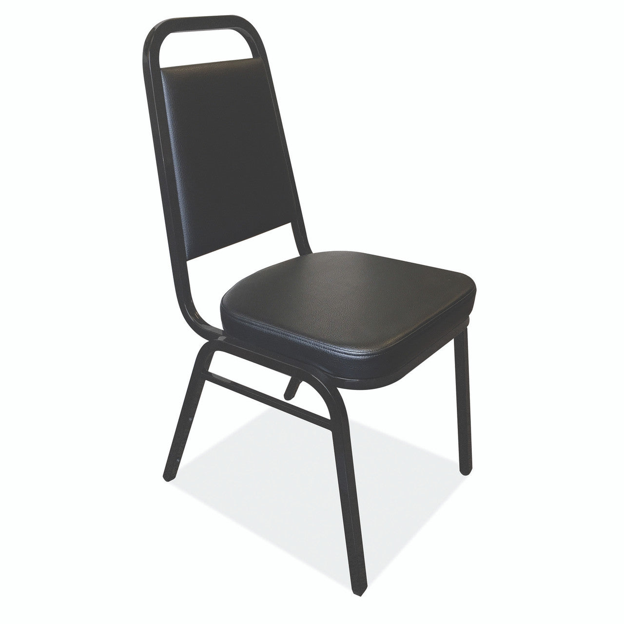 OfficeSource Reese Square Back Stacker with Black Textured Metal Frame - Black Vinyl