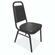 OfficeSource Reese Square Back Stacker with Black Textured Metal Frame - Black Vinyl