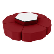 Pro Series Dry-Erase Hexagon Ottoman Table with Petal 12" H Seating, 7-Piece Set - Crimson/Whiteboard