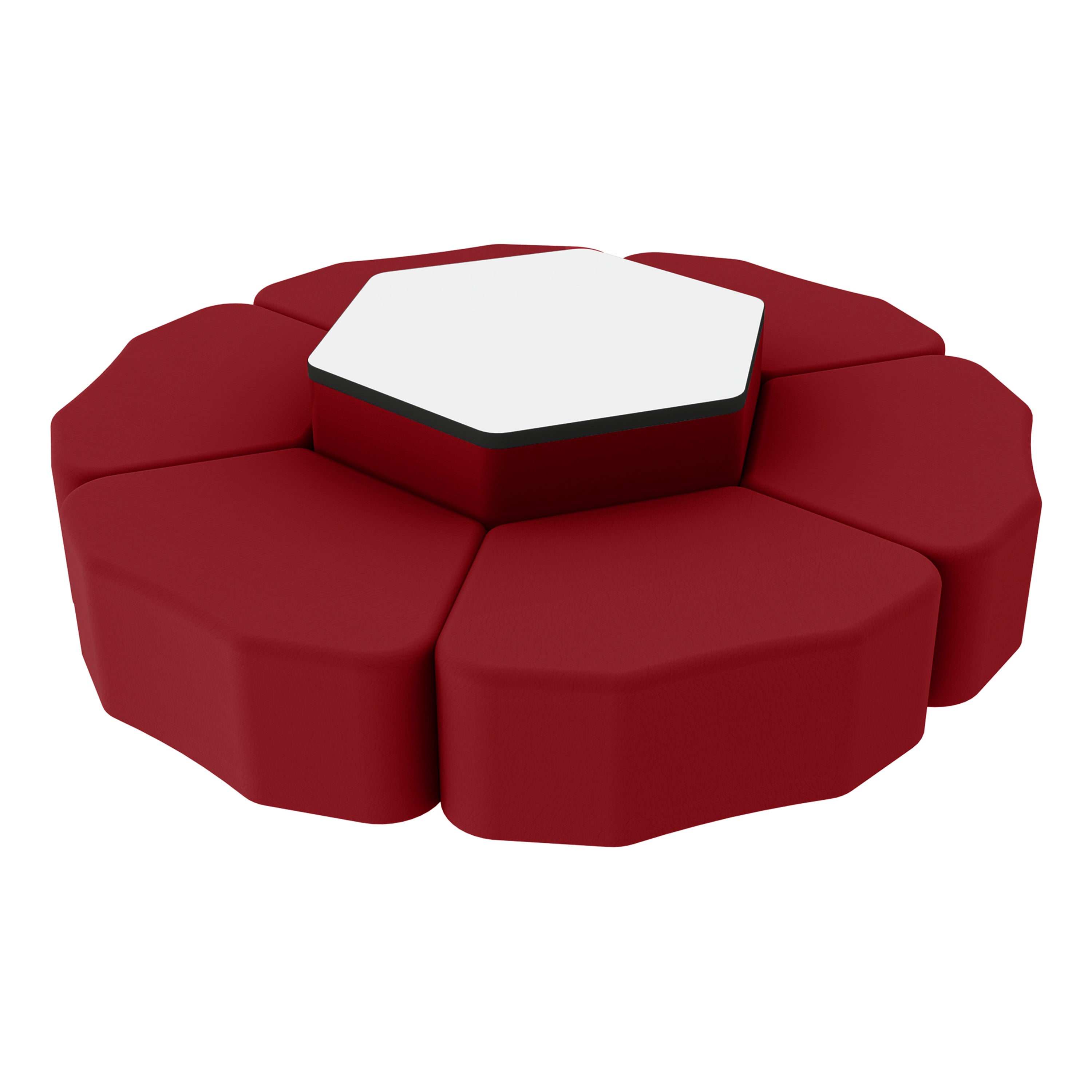 Pro Series Dry-Erase Hexagon Ottoman Table with Petal 12" H Seating, 7-Piece Set - Crimson/Whiteboard