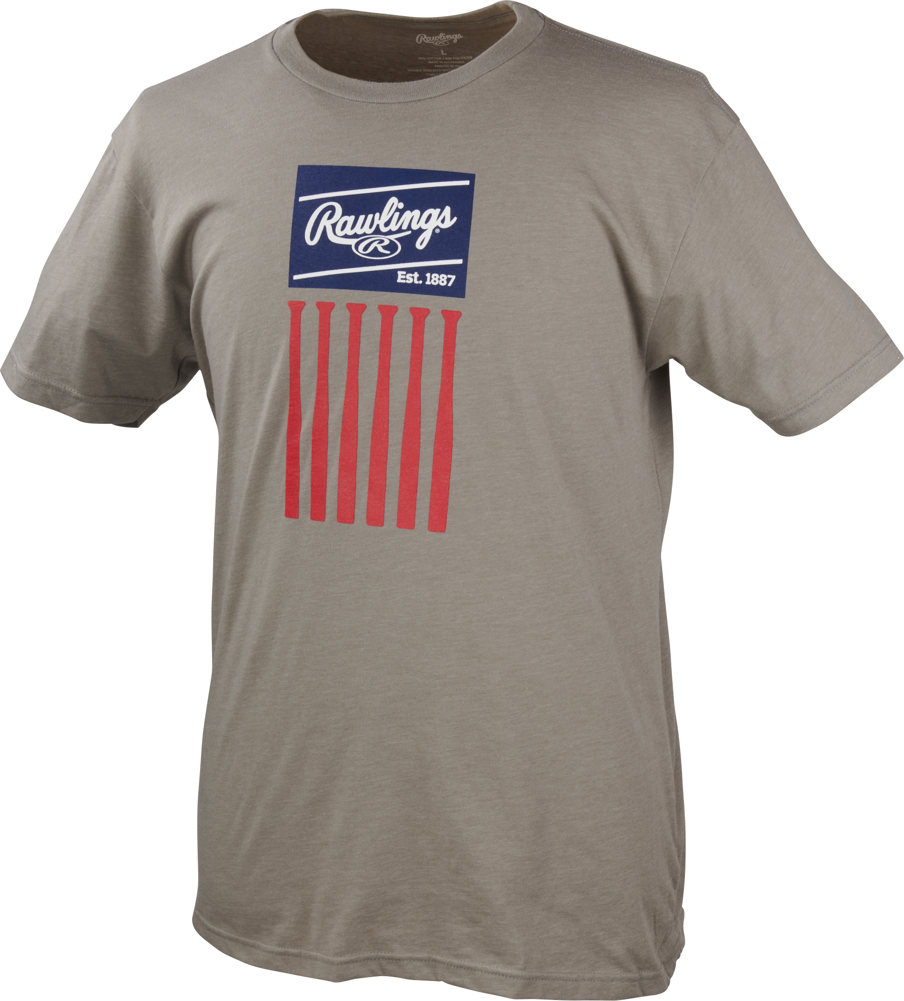 Rawlings Adult Bat Flag T-Shirt - Small - Gray