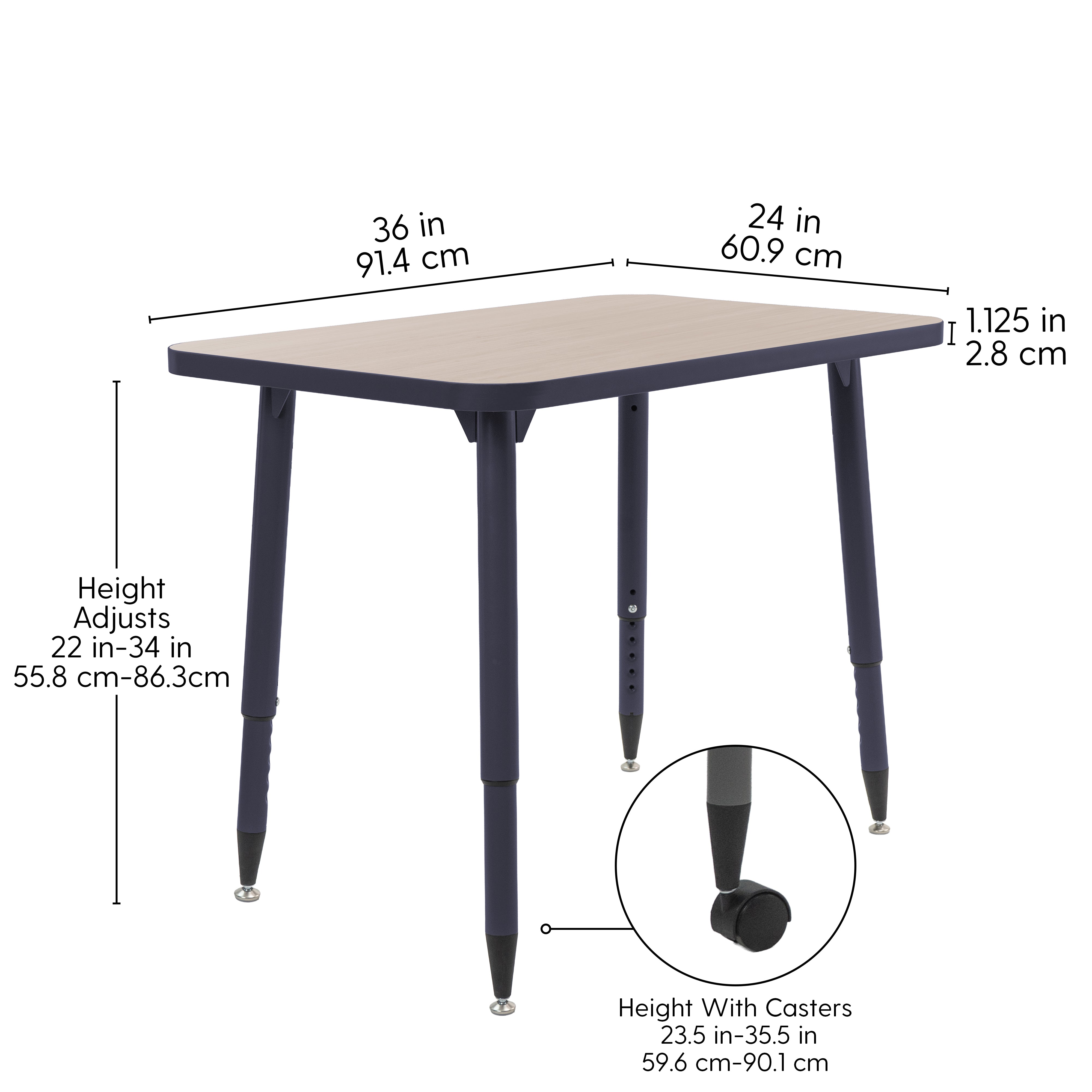 Adapte 24" x 36" Rectangle Thermofused Activity Table with Adjustable Tapered Legs - Asian Sand/Navy