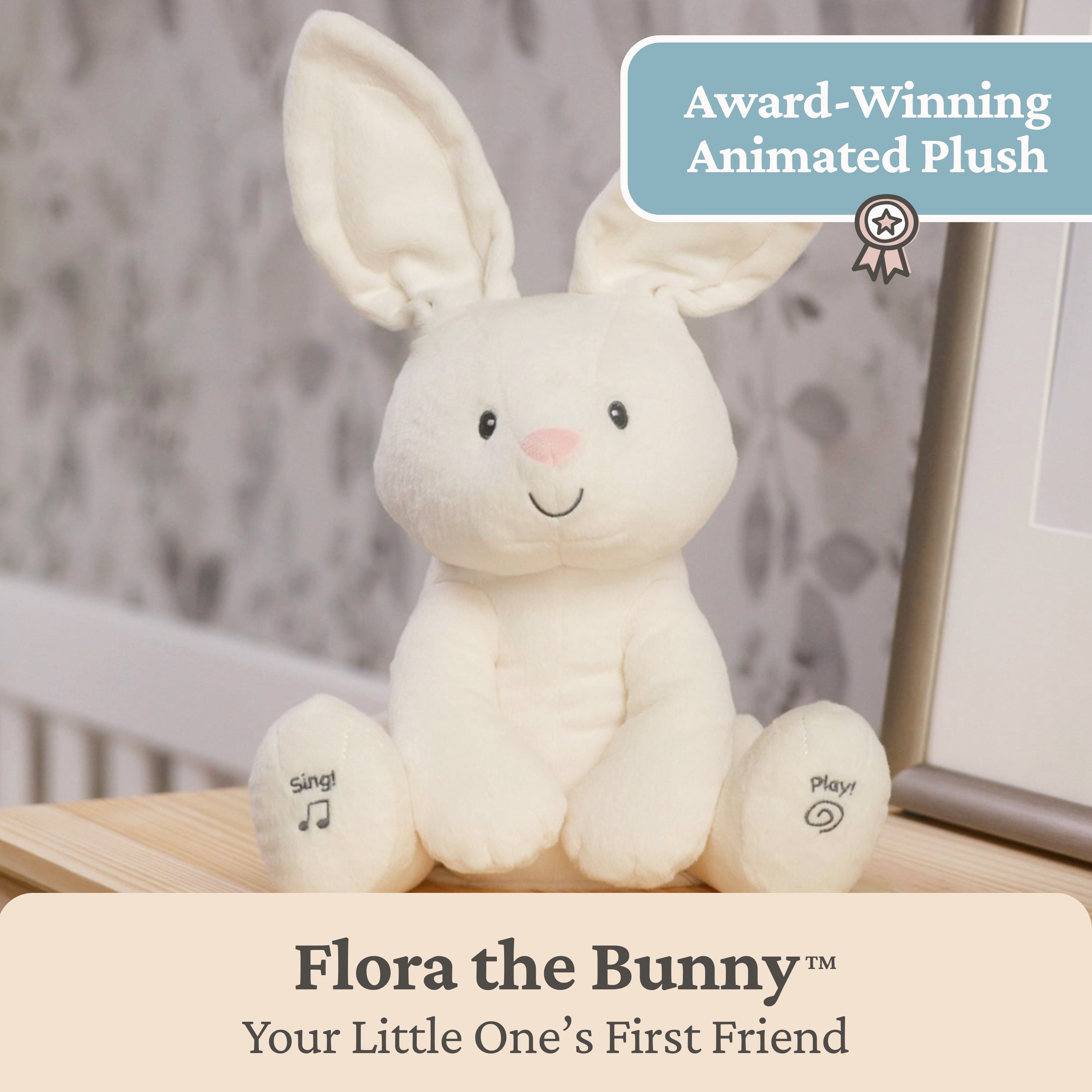 Baby GUND Flora the Bunny Animated Plush, Singing Stuffed Animal Toy for Ages 0 and Up, Cream, 12" Styles May Vary