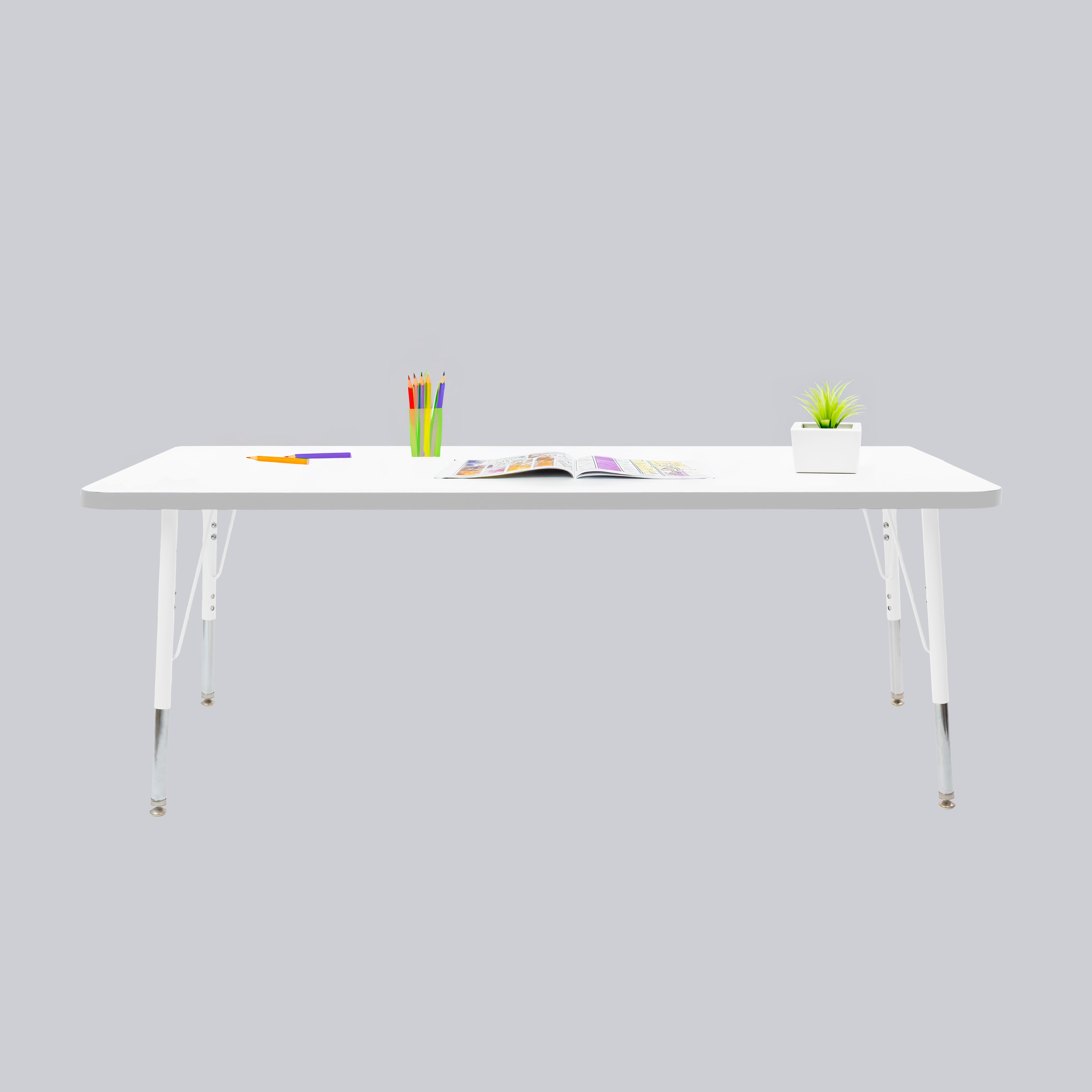 30" x 60" Rectangle Thermofused Activity Table with Adjustable Standard Swivel Glide Legs - White/Light Gray/White