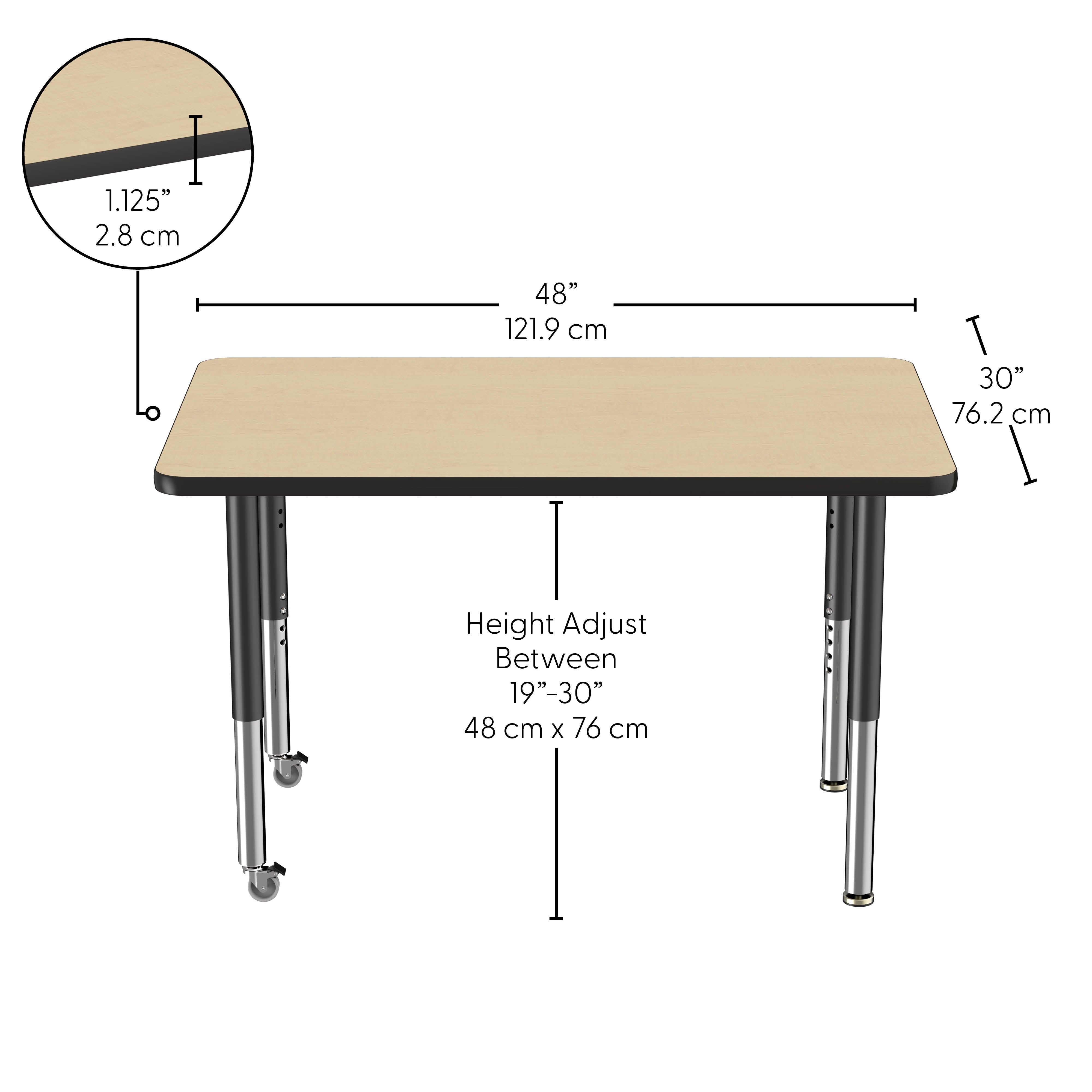 30" x 48" Rectangle Thermofused Activity Table with Adjustable Super Legs - Maple/Black