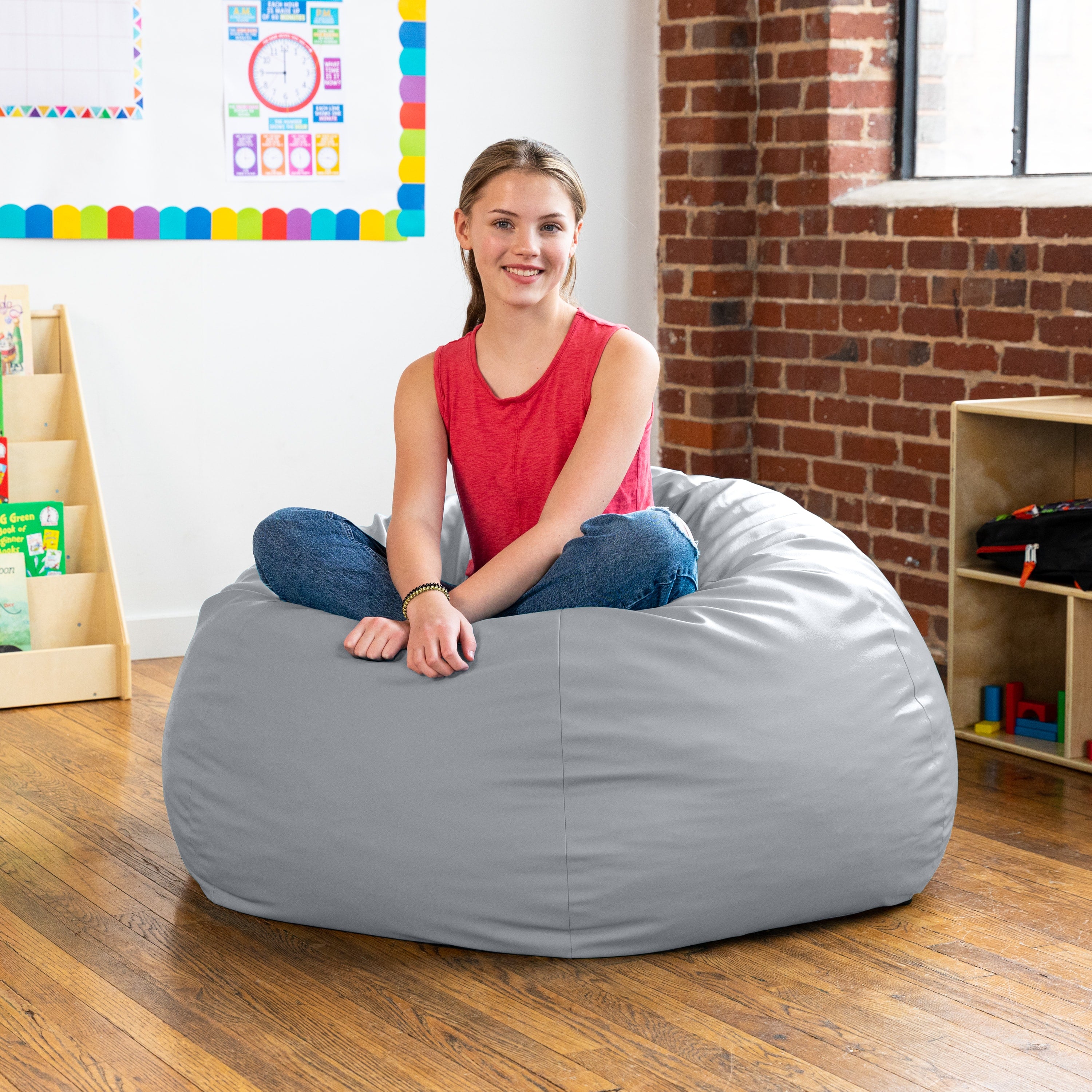 Jaxx Gumdrop Commercial Grade Bean Bag for Educational Environments, Large Size - Premium Vinyl - Submarine Grey