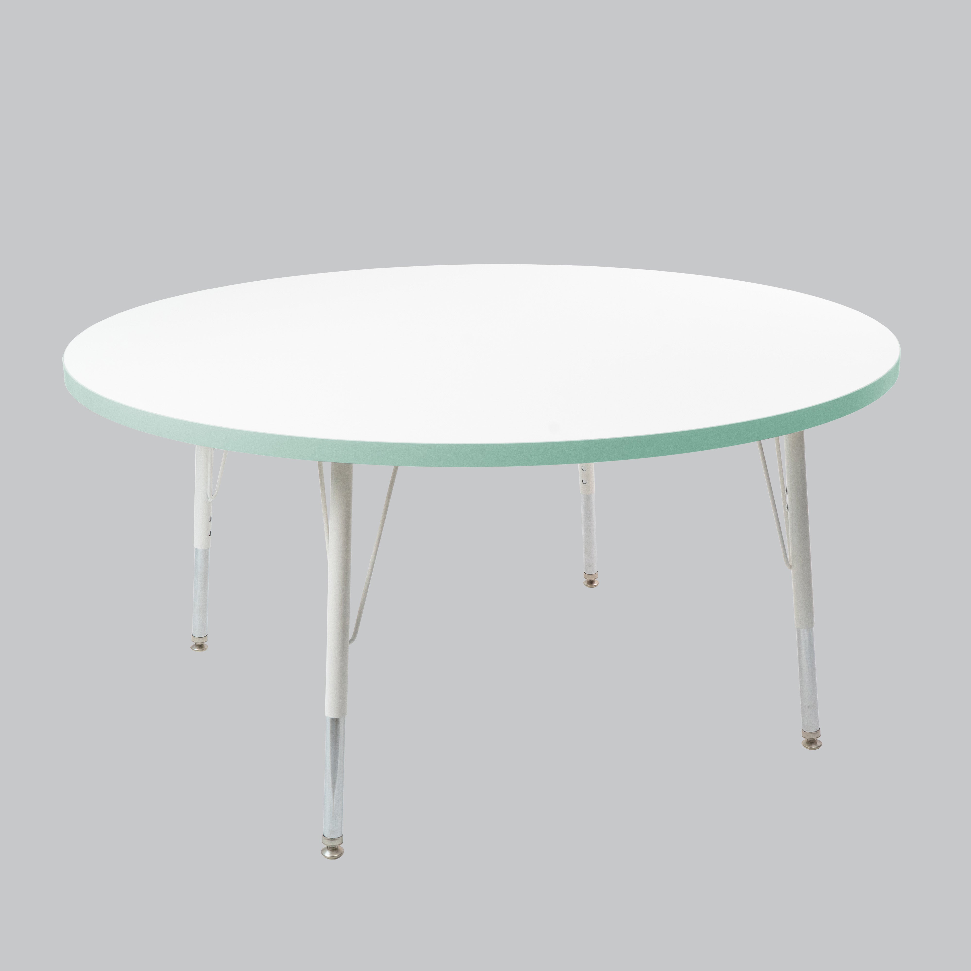 48" Round Thermofused Activity Table with Adjustable Standard Swivel Glide Legs - White/Seafoam/White