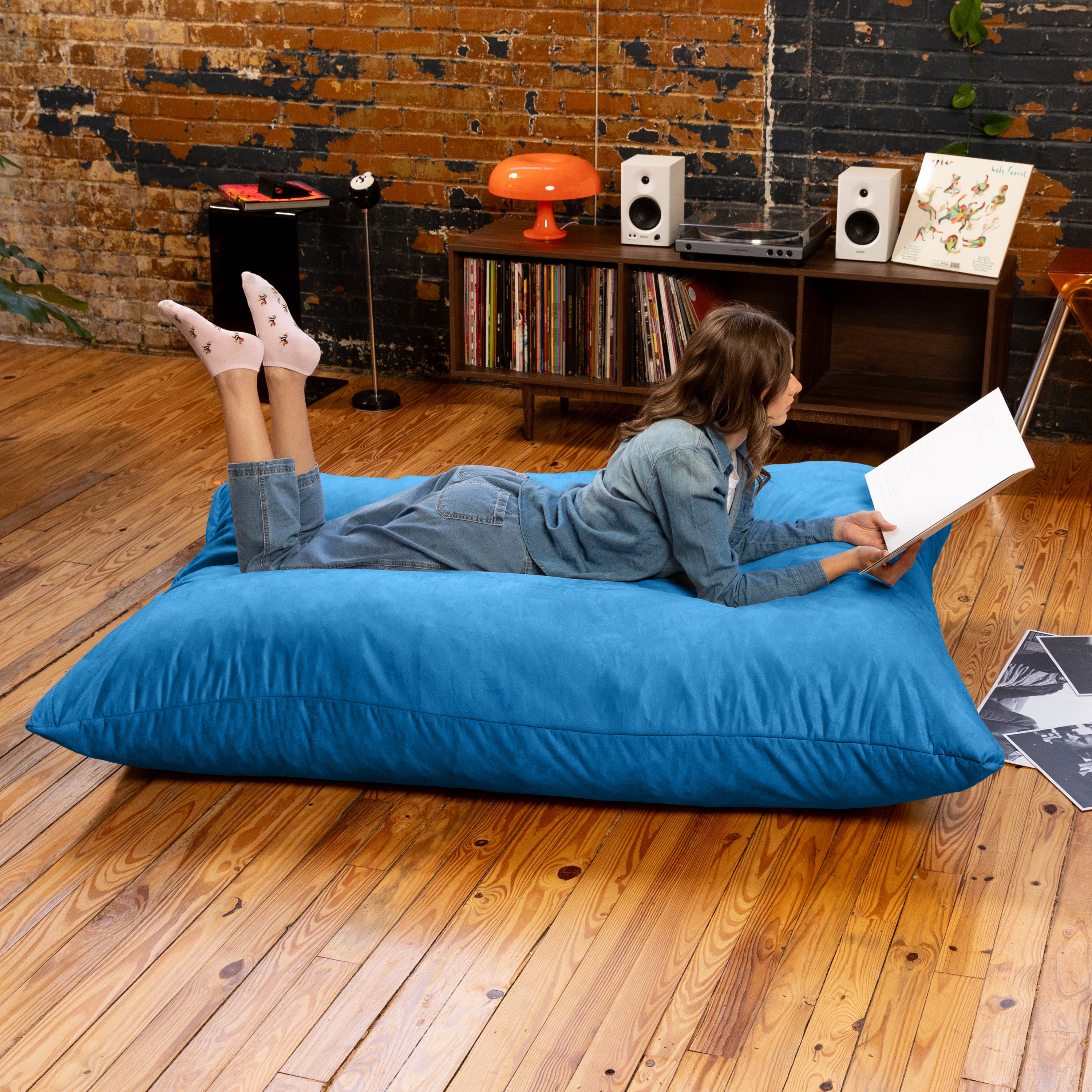 Jaxx Pillow Saxx 5.5-Foot - Huge Bean Bag Floor Pillow and Lounger, Blueberry