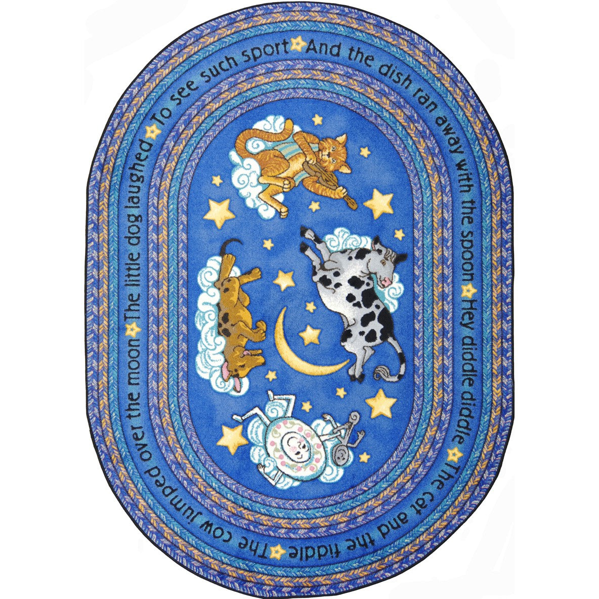 Hey Diddle Diddle 7'8" x 10'9" Oval area rug in color Blue