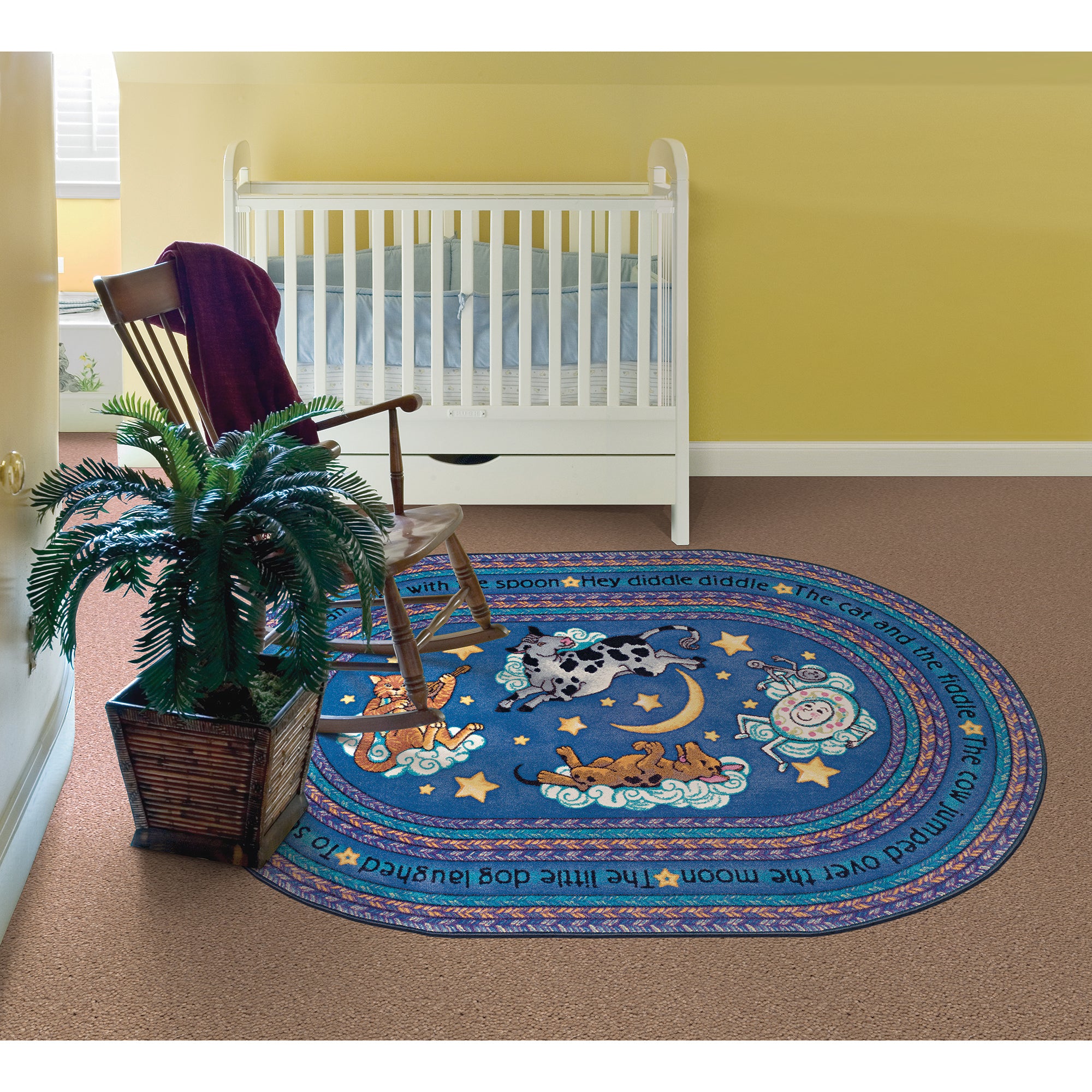Hey Diddle Diddle 5'4" x 7'8" Oval area rug in color Blue