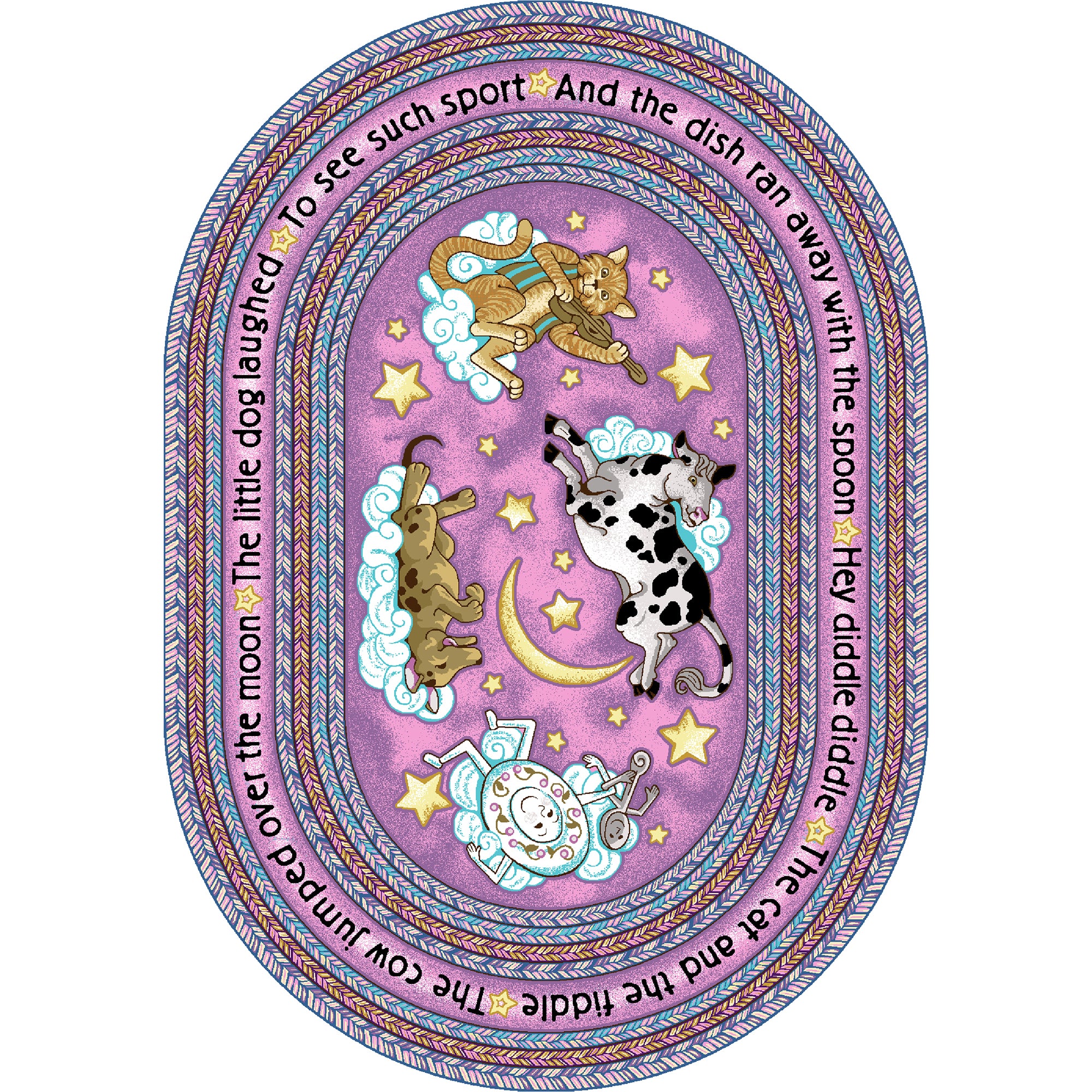 Hey Diddle Diddle 5'4" x 7'8" Oval area rug in color Pink