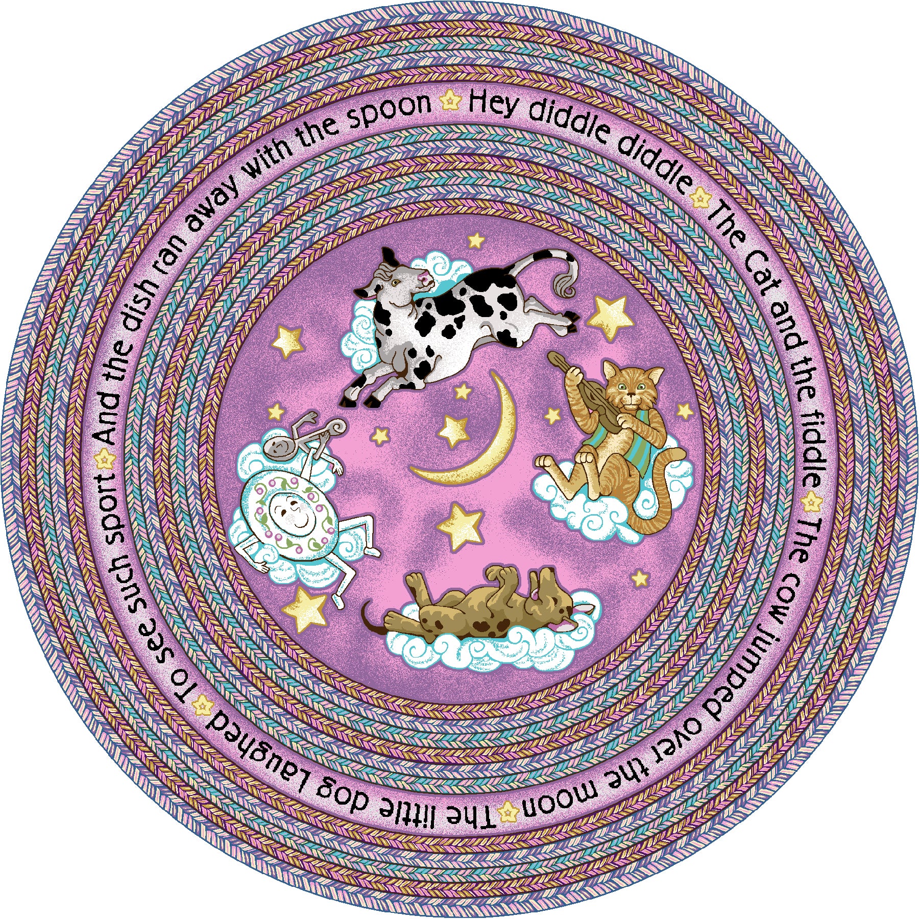 Hey Diddle Diddle 5'4" Round area rug in color Pink