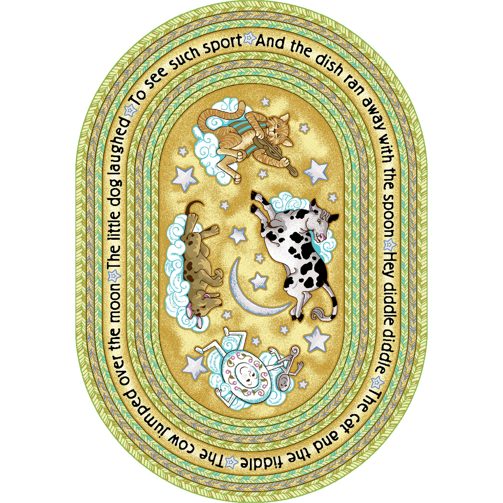 Hey Diddle Diddle 7'8" x 10'9" Oval area rug in color Yellow
