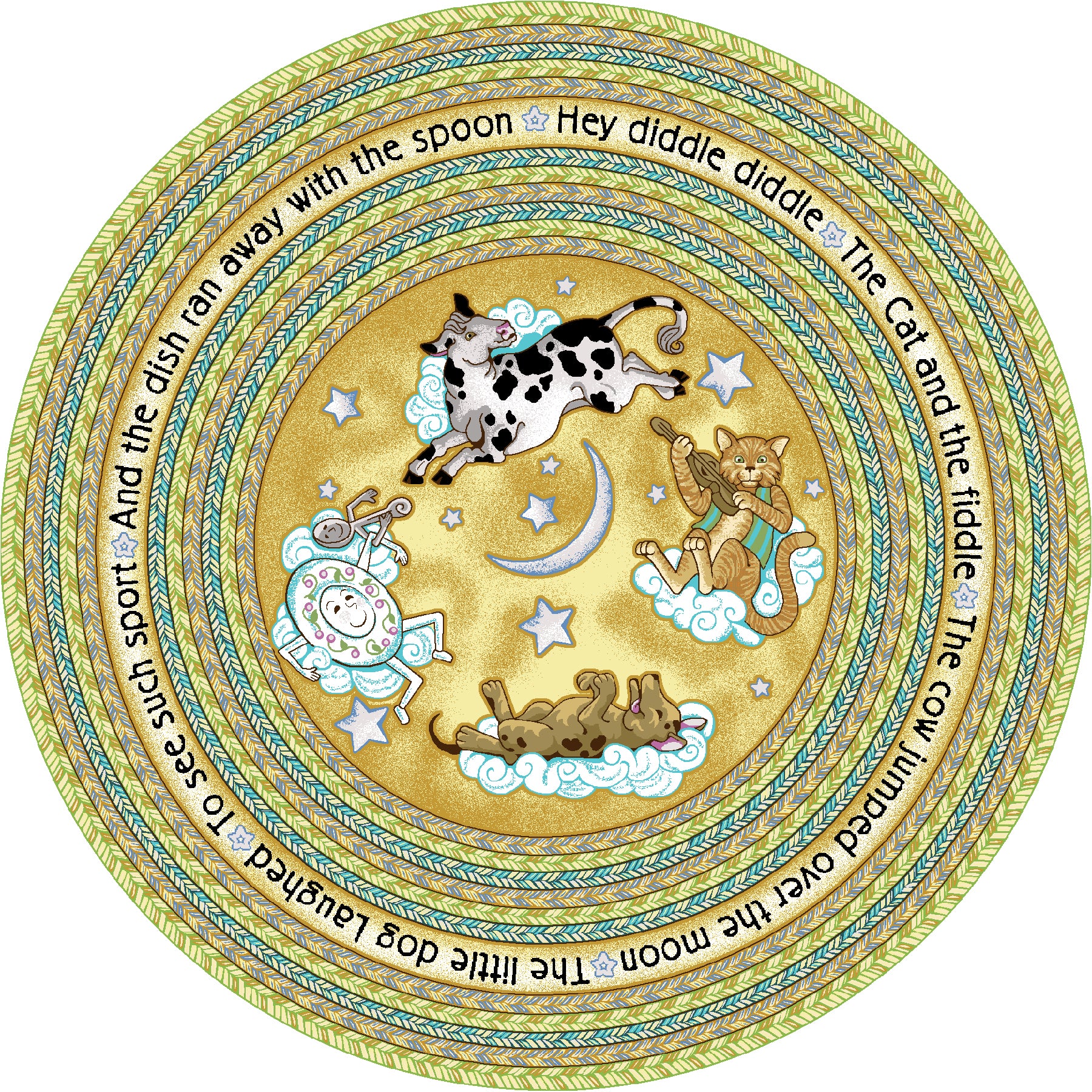 Hey Diddle Diddle 5'4" Round area rug in color Yellow
