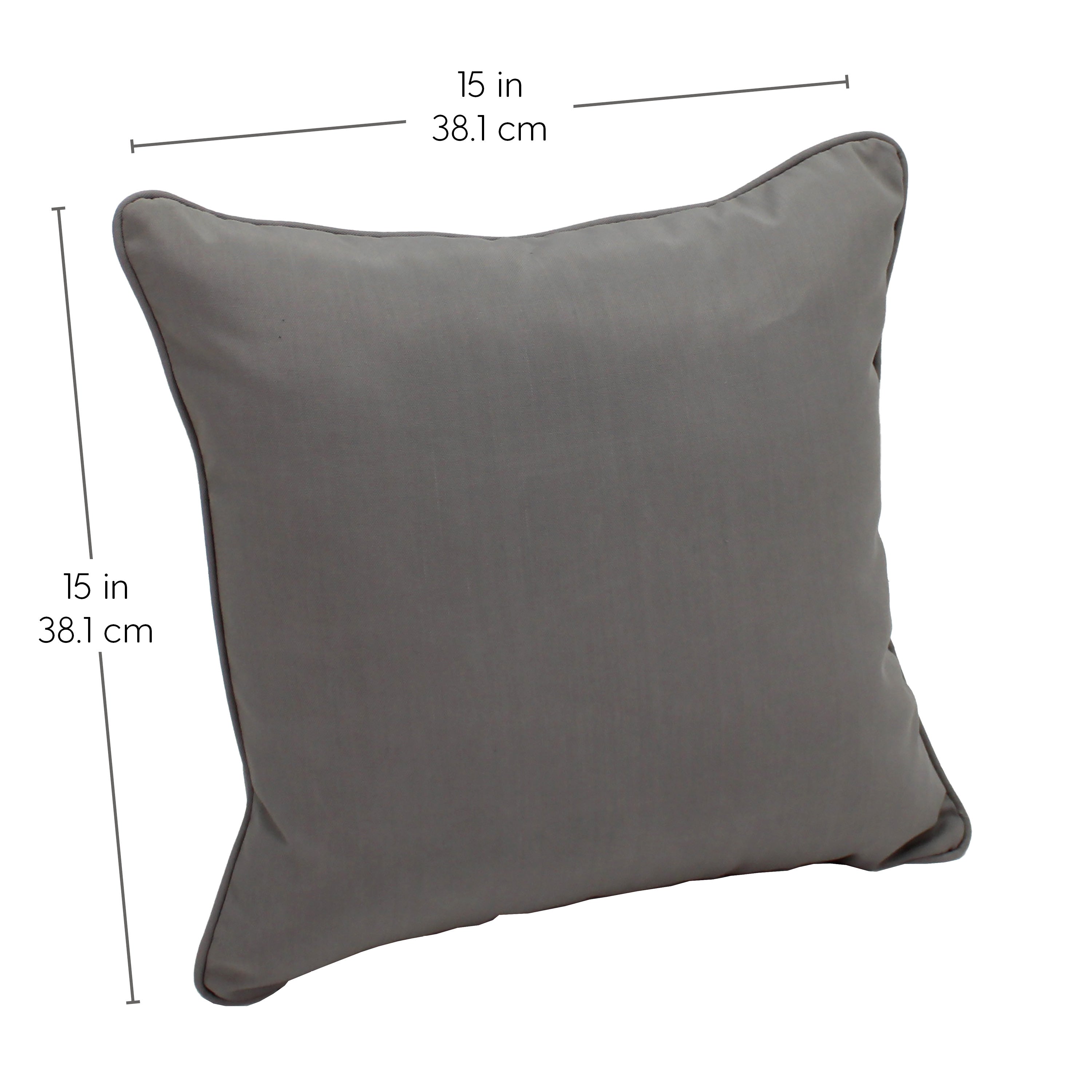 Presidio 15" x 15" Square Indoor/Outdoor Pillow with Piping, 2-Piece - Gray