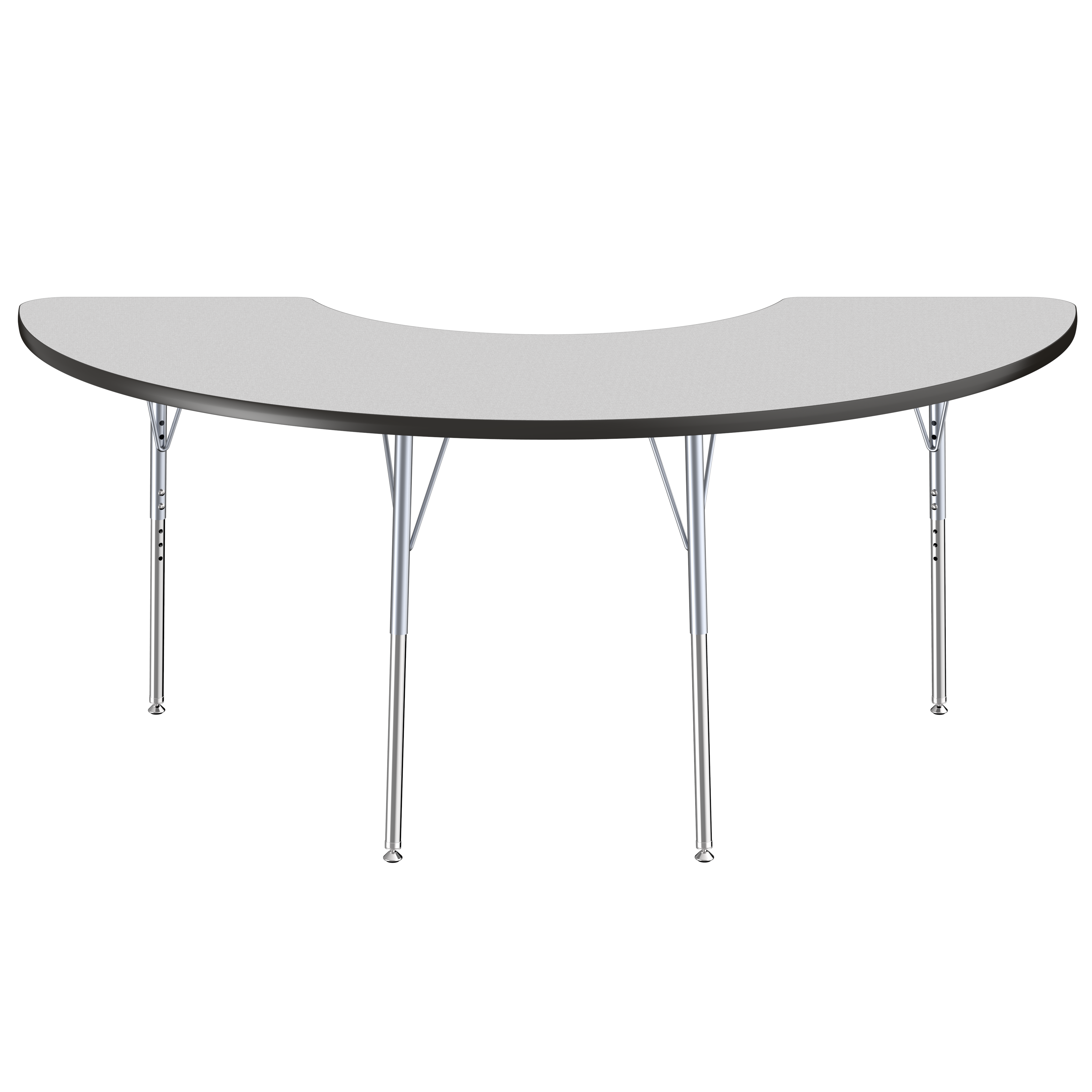 36" x 72" Half Moon T-Molding Activity Table with Adjustable Standard Swivel Glide Legs - Gray/Black/Silver