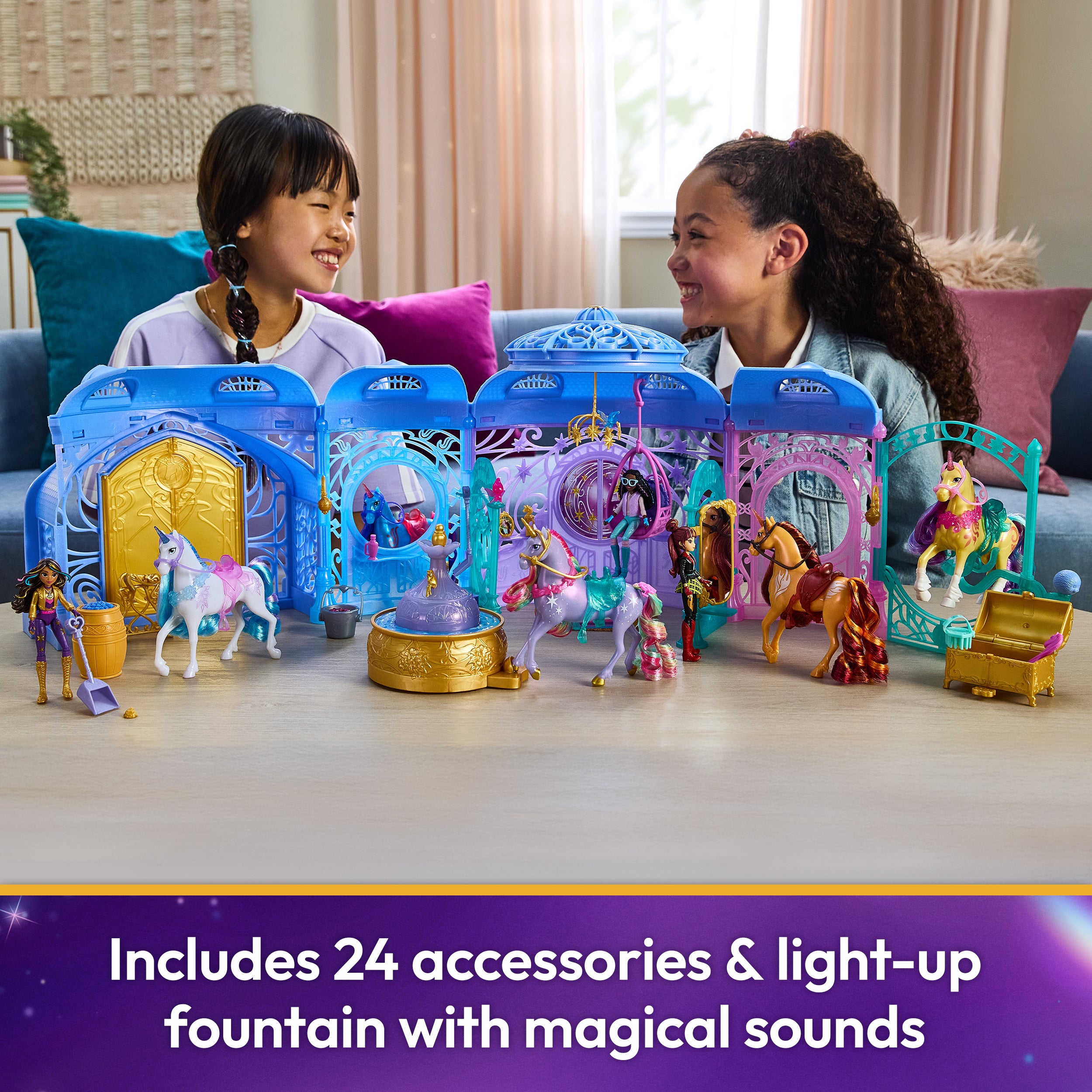 Unicorn Academy, Starglow Fountain & Stable Playset with Wildstar, Lights & Sounds, 24 Accessories, Dolls & Unicorn Toys for Girls Ages 4 and up