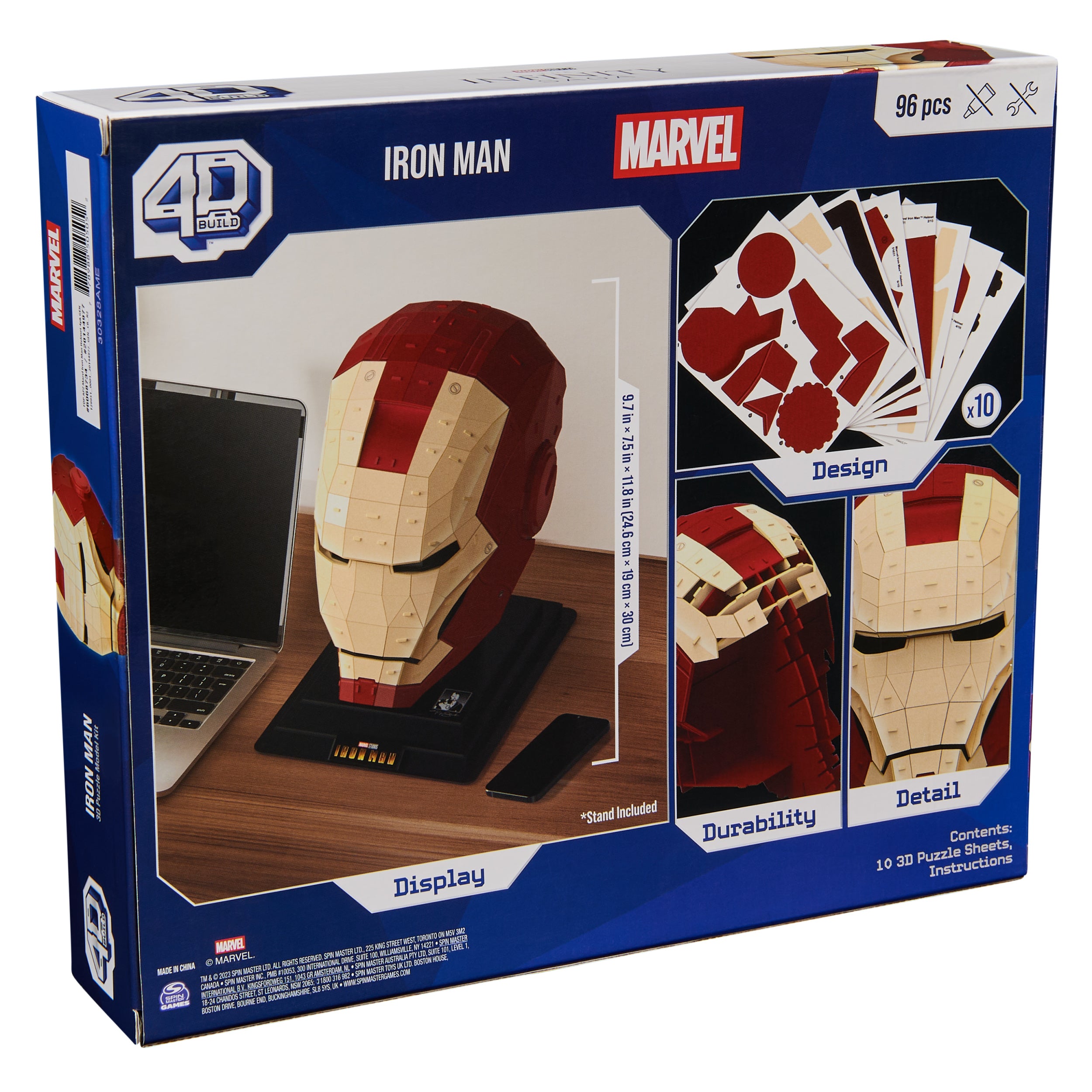 4D Build, Marvel Iron Man 3D Puzzle Model Kit with Stand 96 Pcs, Iron Man Helmet Desk Decor, Building Toys, 3D Puzzles for Ages 12 & Up