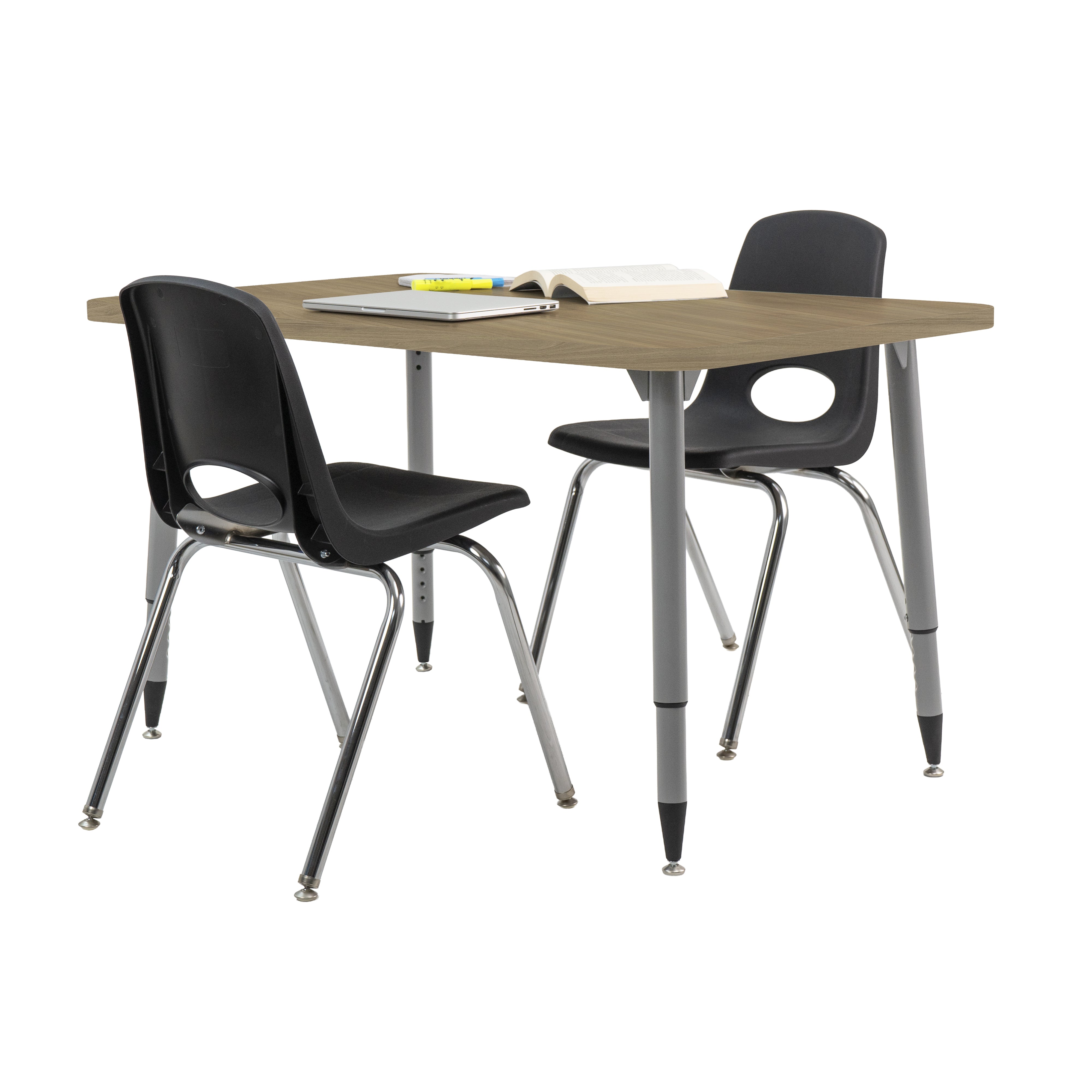 Adapte 30" x 48" Rectangle Woodgrain Activity Table with Adjustable Tapered Legs - Pasadena Oak/Silver