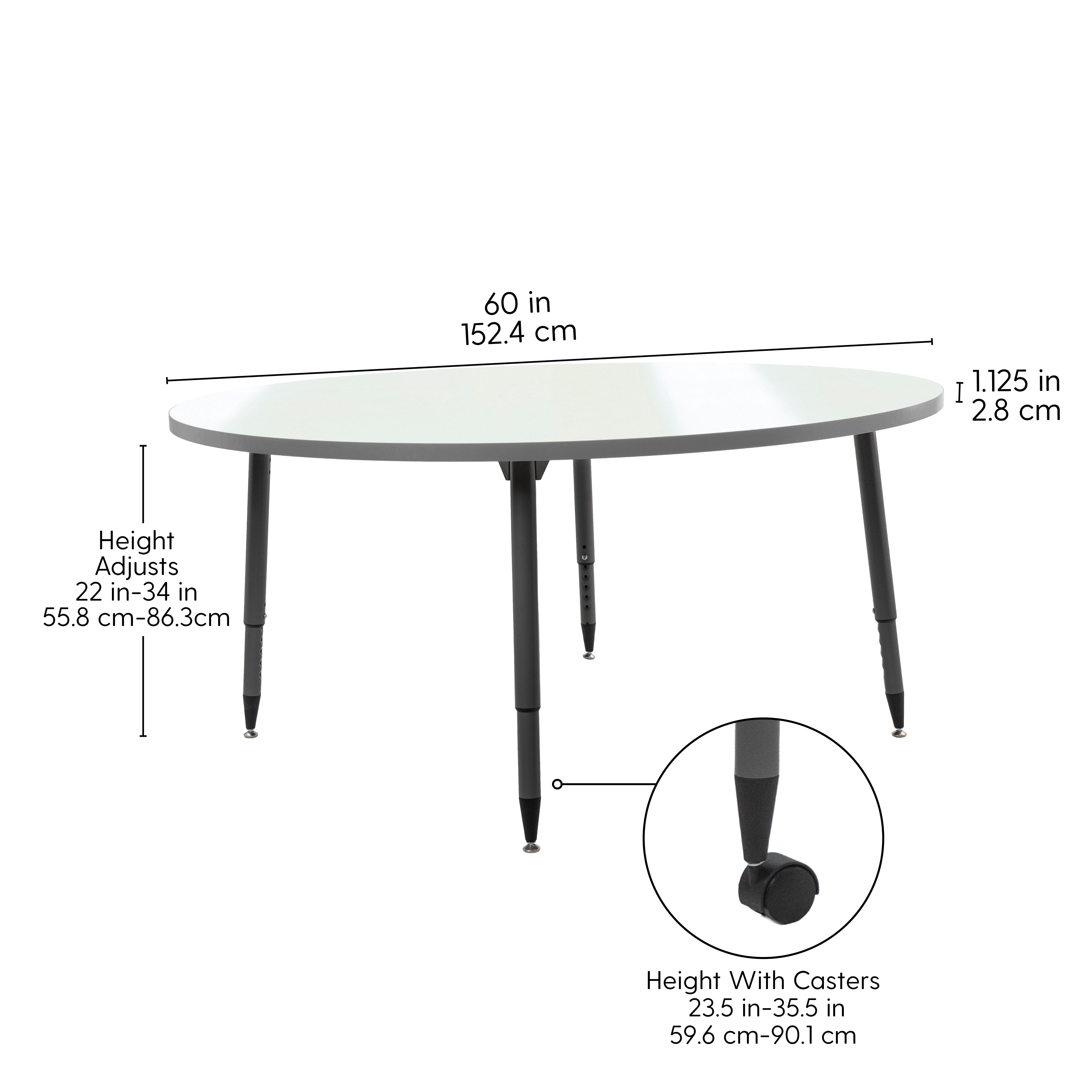 Adapte 60" Round Dry-Erase Activity Table with Adjustable Tapered Legs - Whiteboard/North Sea