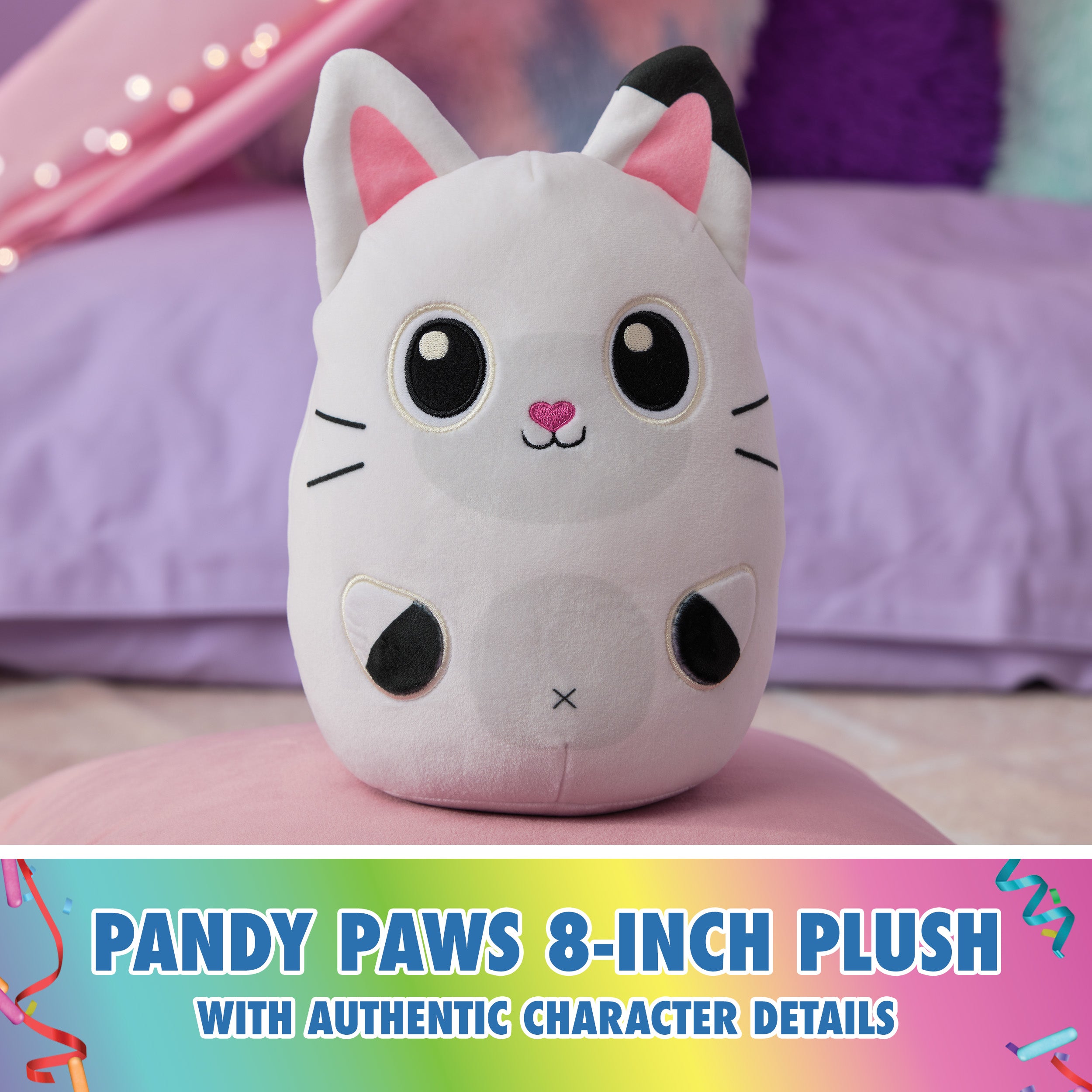 Gabby’s Dollhouse Official Pandy Paws Squishy Plush Toy, Cat Stuffed Animal, Squishy Toys for Ages 1 & Up, White, 8”