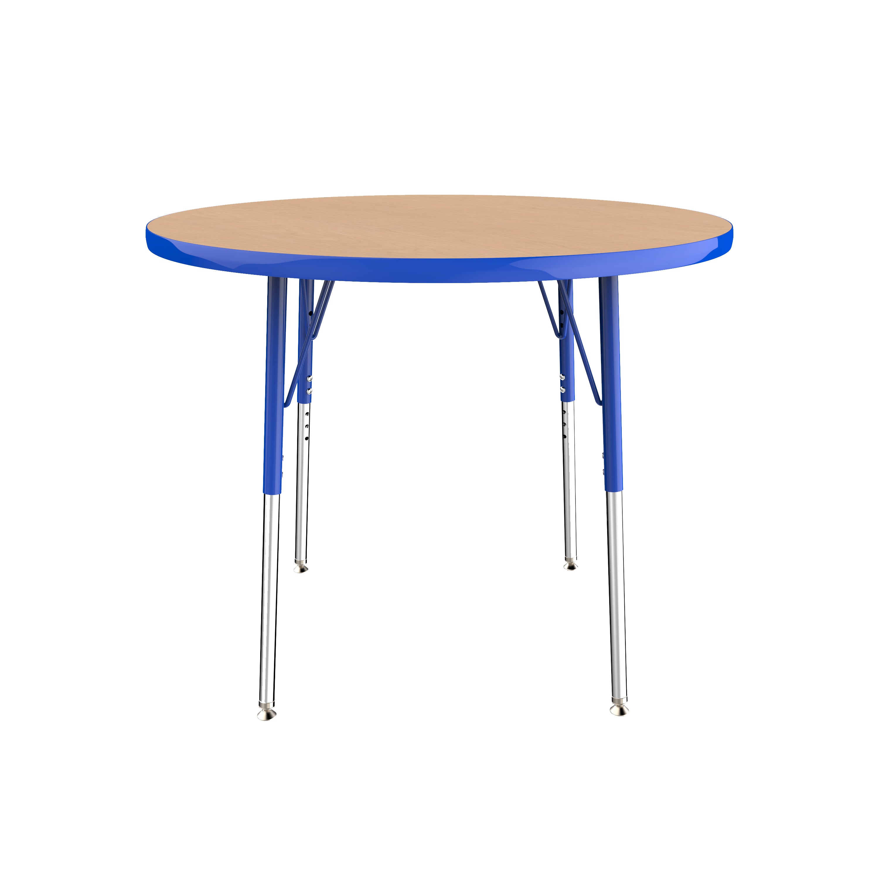 36" Round T-Molding Activity Table with Adjustable Standard Swivel Glide Legs - Maple/Blue