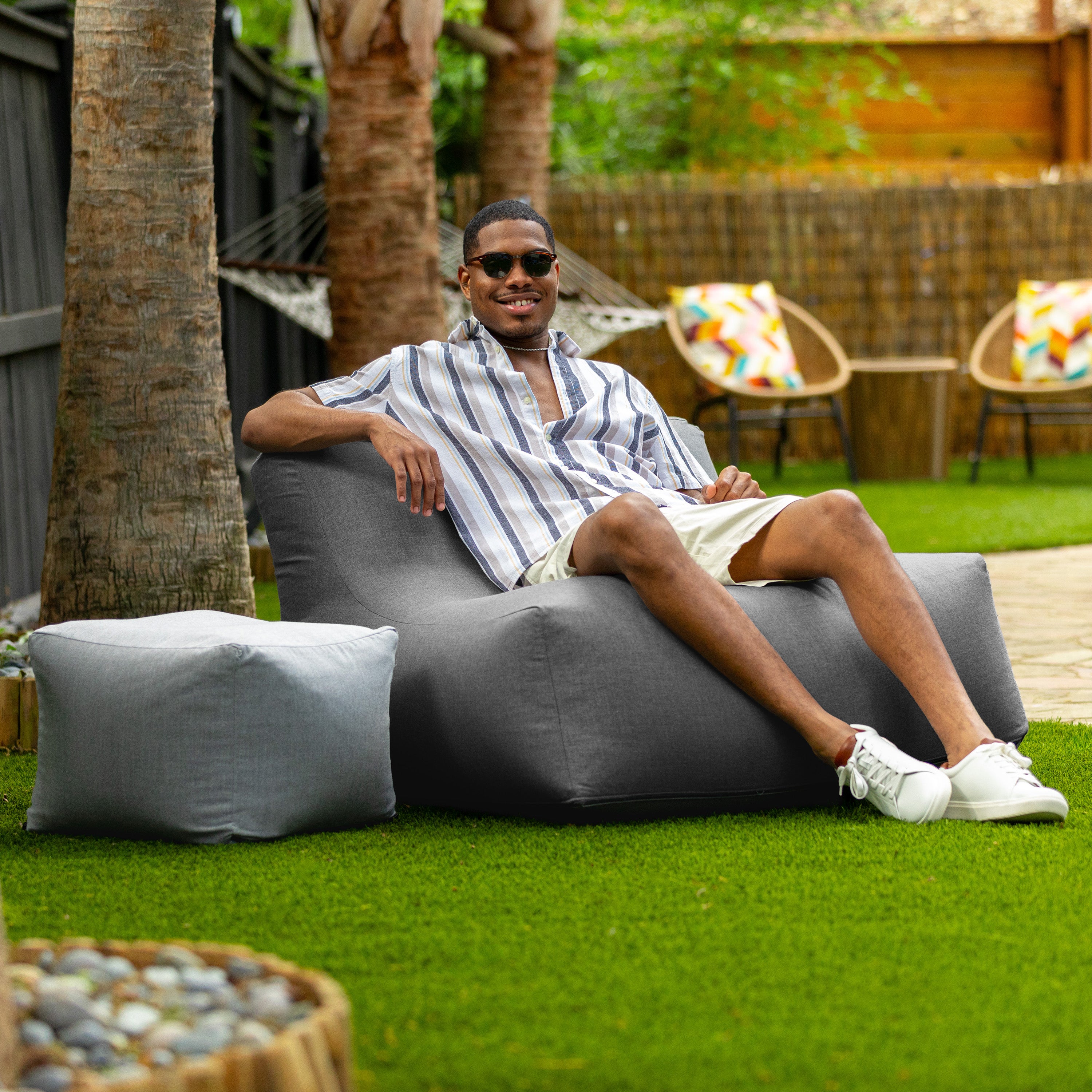 Coza Outdoor Chair - Large Bean Bag Lounge Chair for Poolside & Patio Lounging - Sunbrella, Charcoal