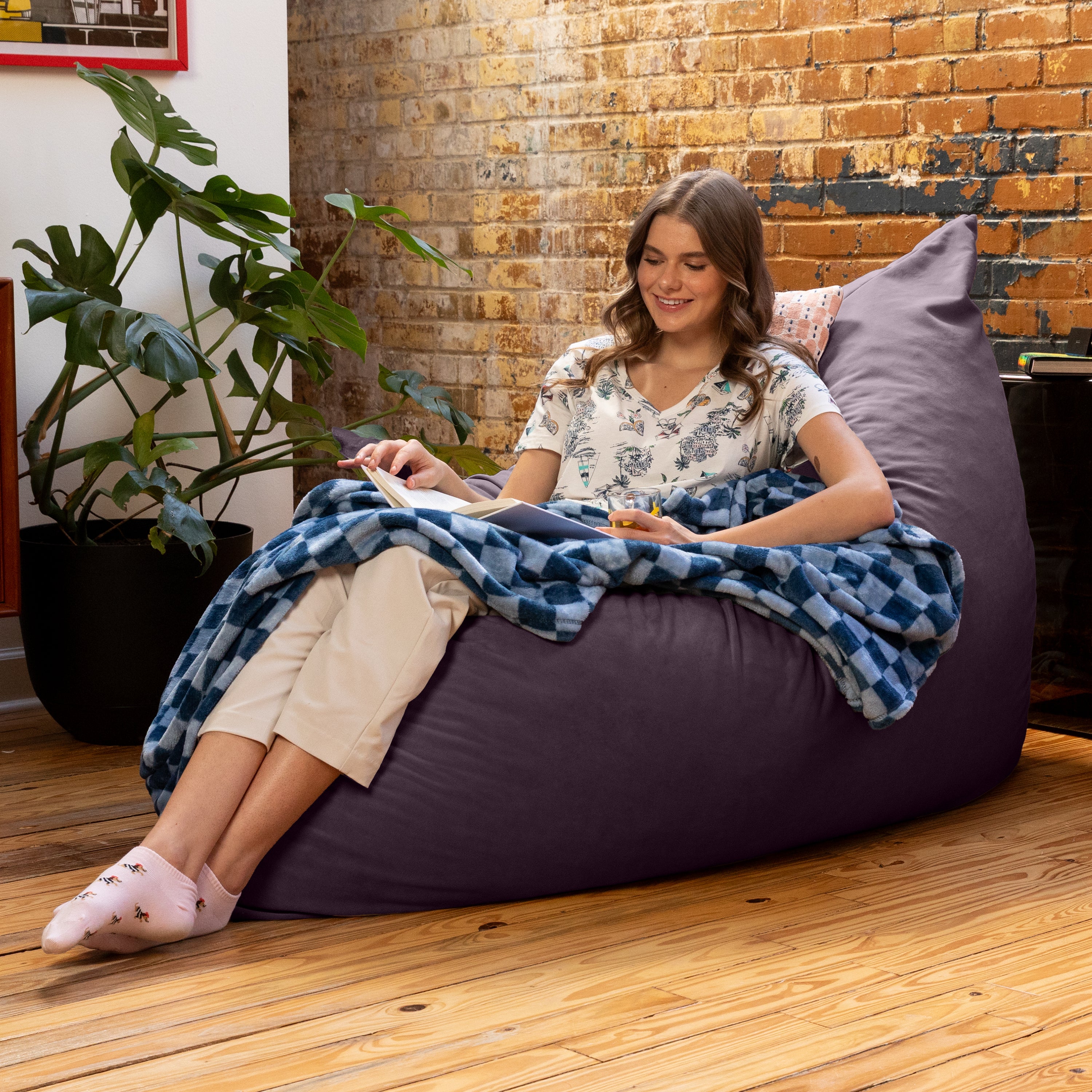 Jaxx Pillow Saxx 5.5-Foot Décor Bean Bag Giant Floor Pillow Lounge, Lush Velvet Purple