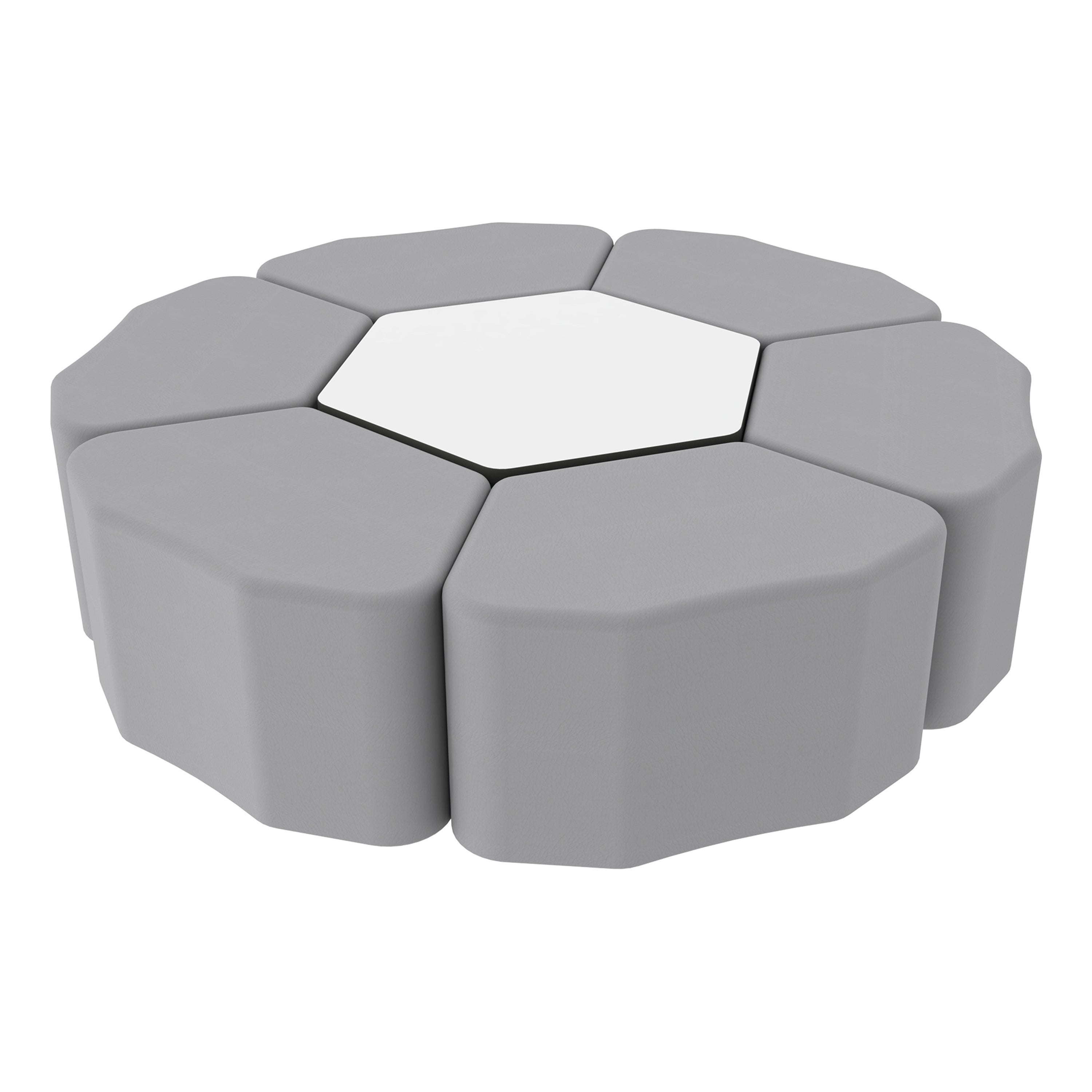 Pro Series Dry-Erase Hexagon Ottoman Table with Petal 18" Height Seating, 7-Piece Set - Gray/Whiteboard