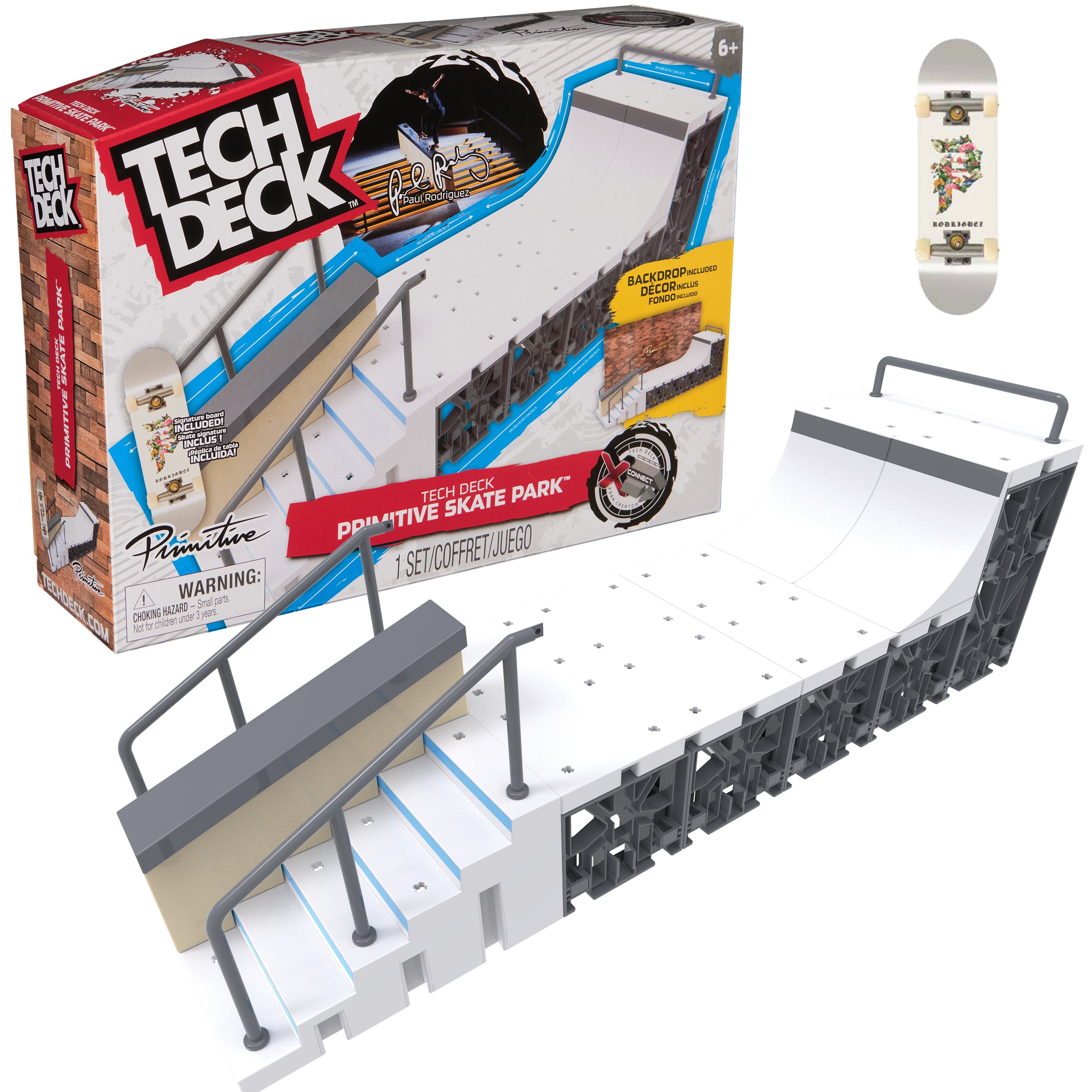 Tech Deck, Primitive X-Connect Skate Park, Customizable and Buildable Ramp Set with Exclusive Fingerboard, Kids Toy for Ages 6 and up