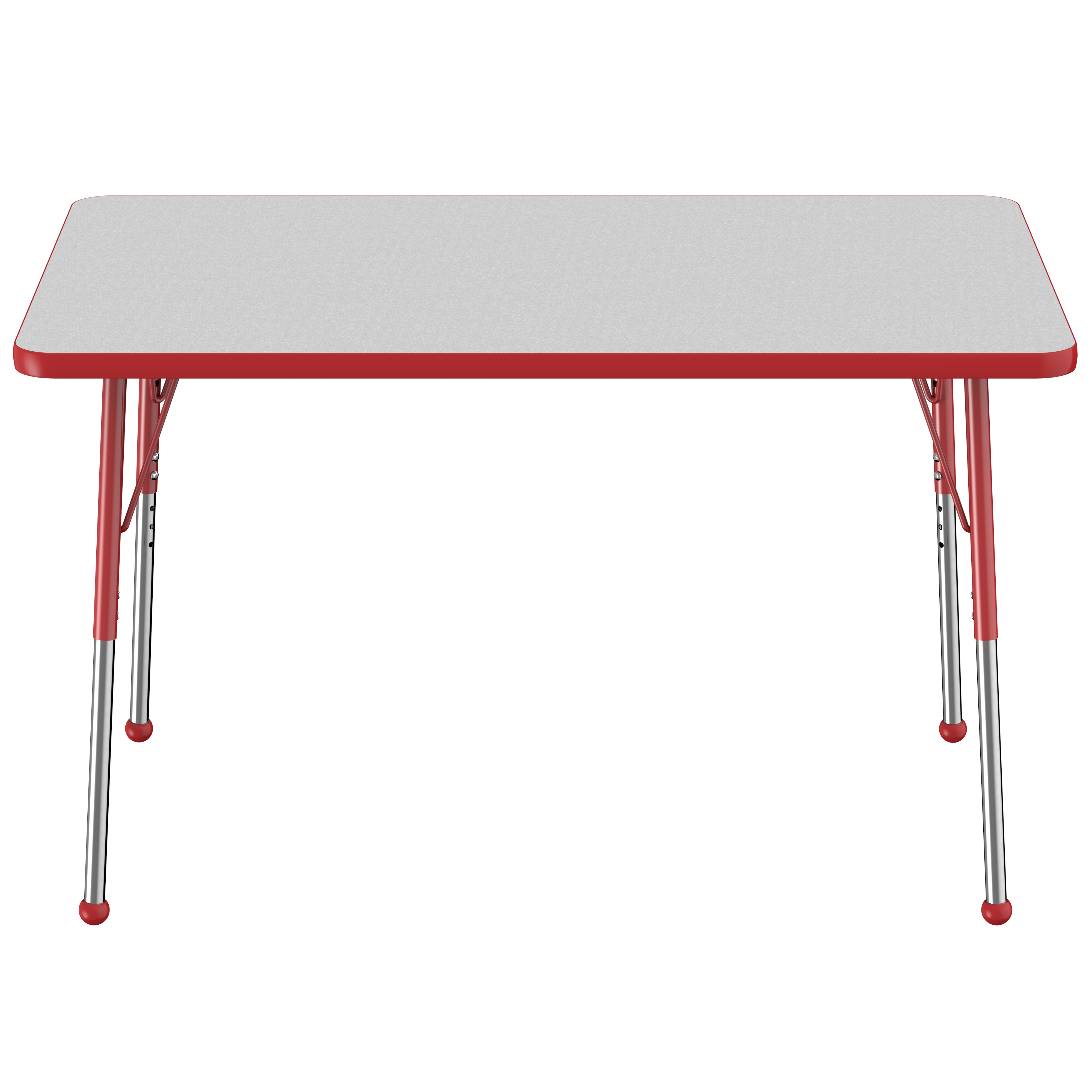 30" x 48" Rectangle T-Molding Activity Table with Standard Ball Legs and Square Ottomans 12" Height, 5-Piece Set - Gray/Red/Assorted