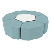 Pro Series Dry-Erase Hexagon Ottoman Table with Petal 18" Height Seating, 7-Piece Set - Sky Blue Crosshatch/Whiteboard