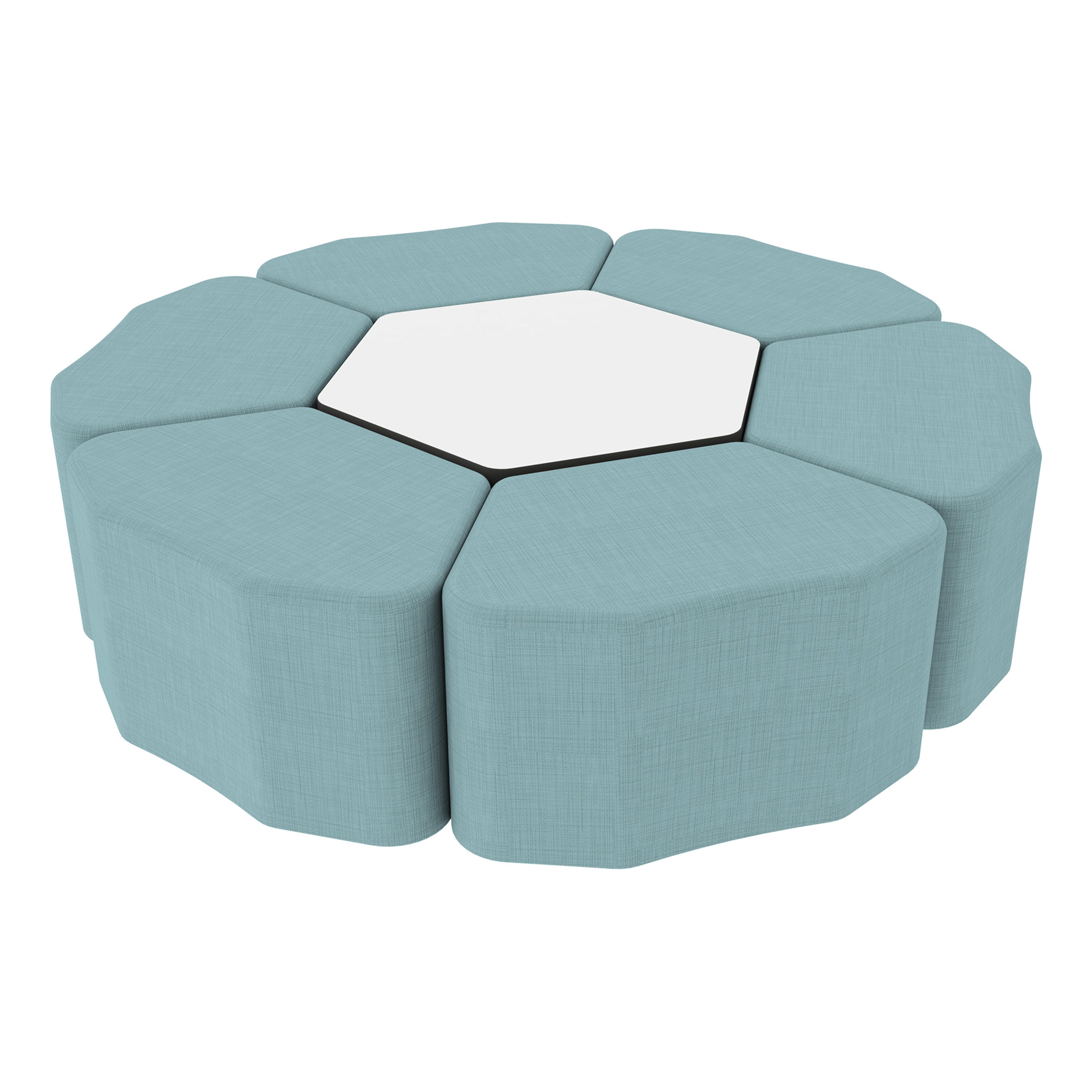 Pro Series Dry-Erase Hexagon Ottoman Table with Petal 18" Height Seating, 7-Piece Set - Sky Blue Crosshatch/Whiteboard