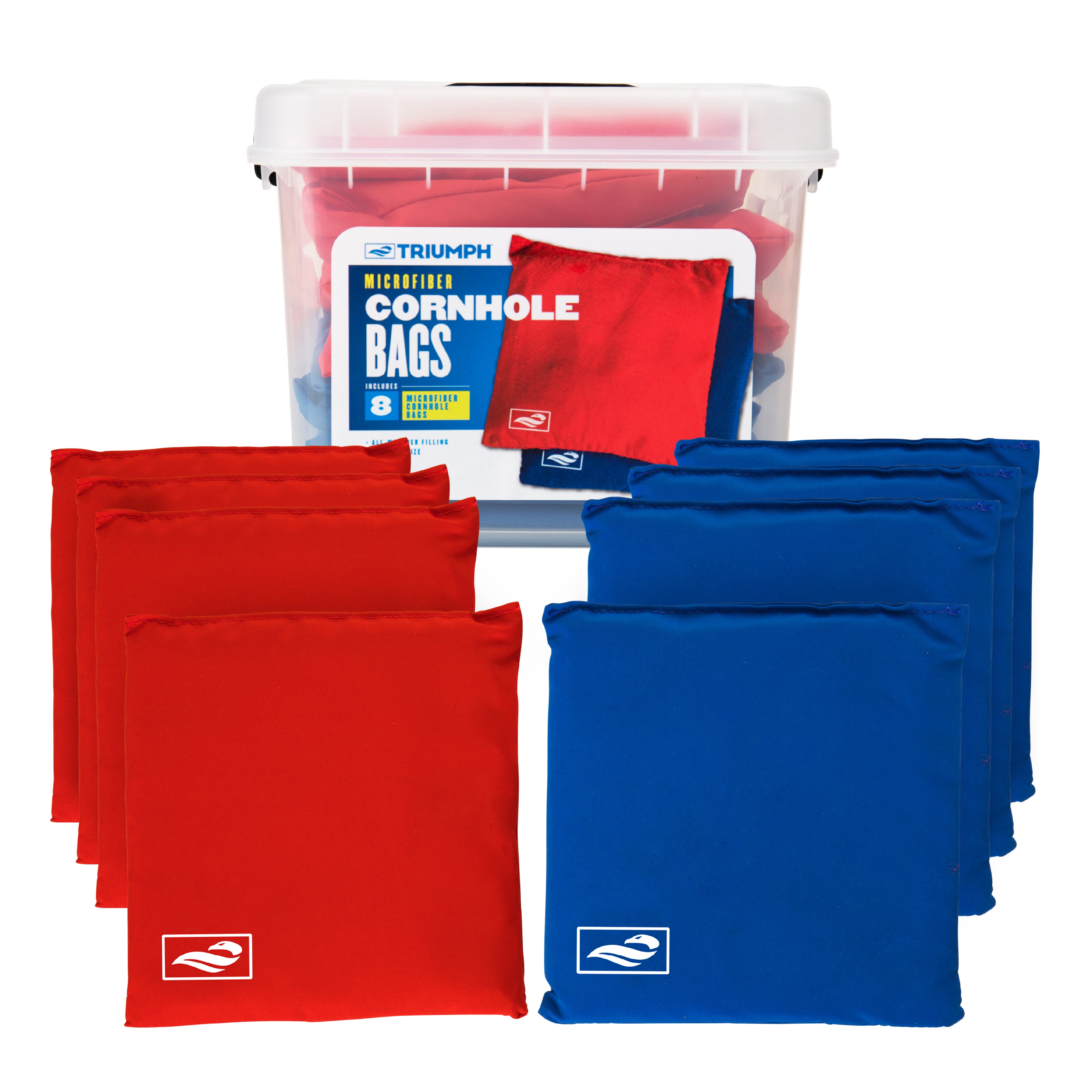 Triumph 8-Pack 6" x 6" 12.5 oz, Microfiber Bean Bags With Tub, Red And Blue