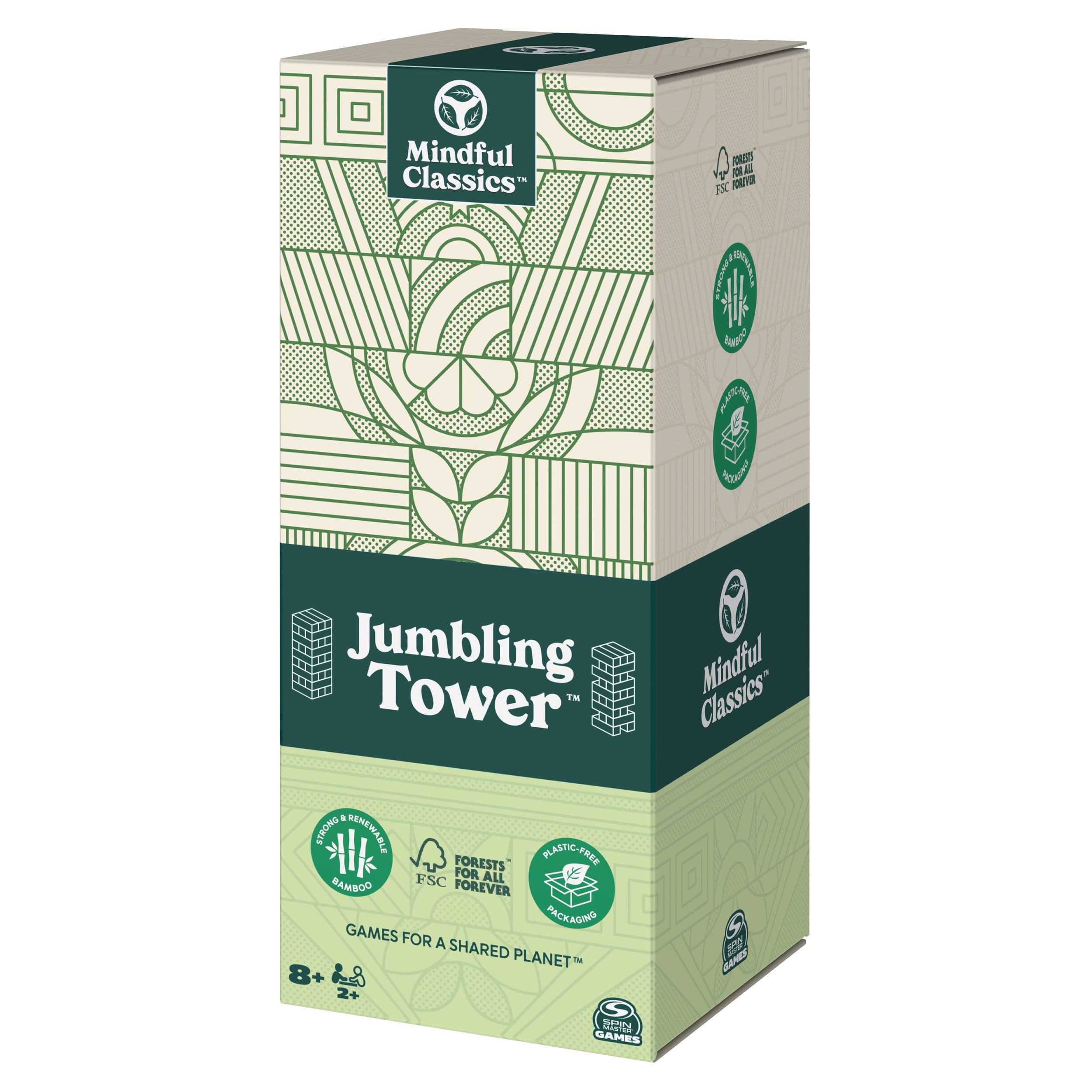 Mindful Classics, Jumbling Tower Sustainable Wooden Blocks Tumbling Toppling Bamboo Wood Party Stacking Game, for Adults and Kids Ages 8 and up